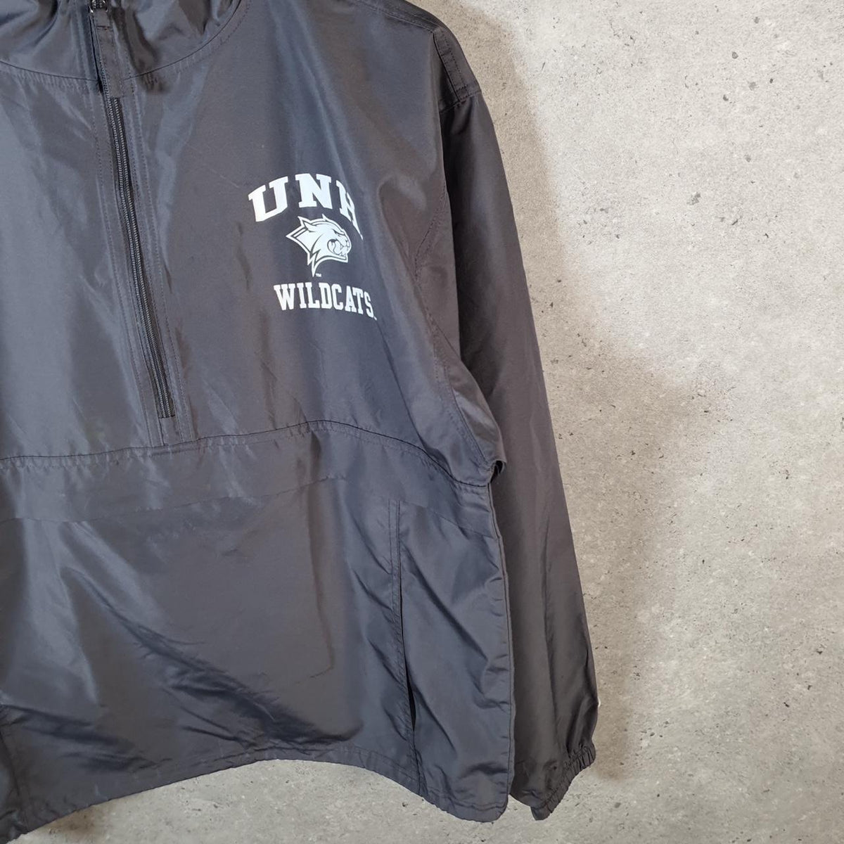 Vintage Champion Windbreaker Track Jacket Mens Small Grey Logo 1/4 Zip Hooded Pro Sport