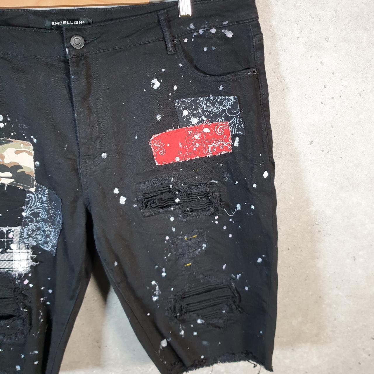Vintage Embellish Y2K Hip Hop Jorts Shorts Mens W44 Black Denim USA