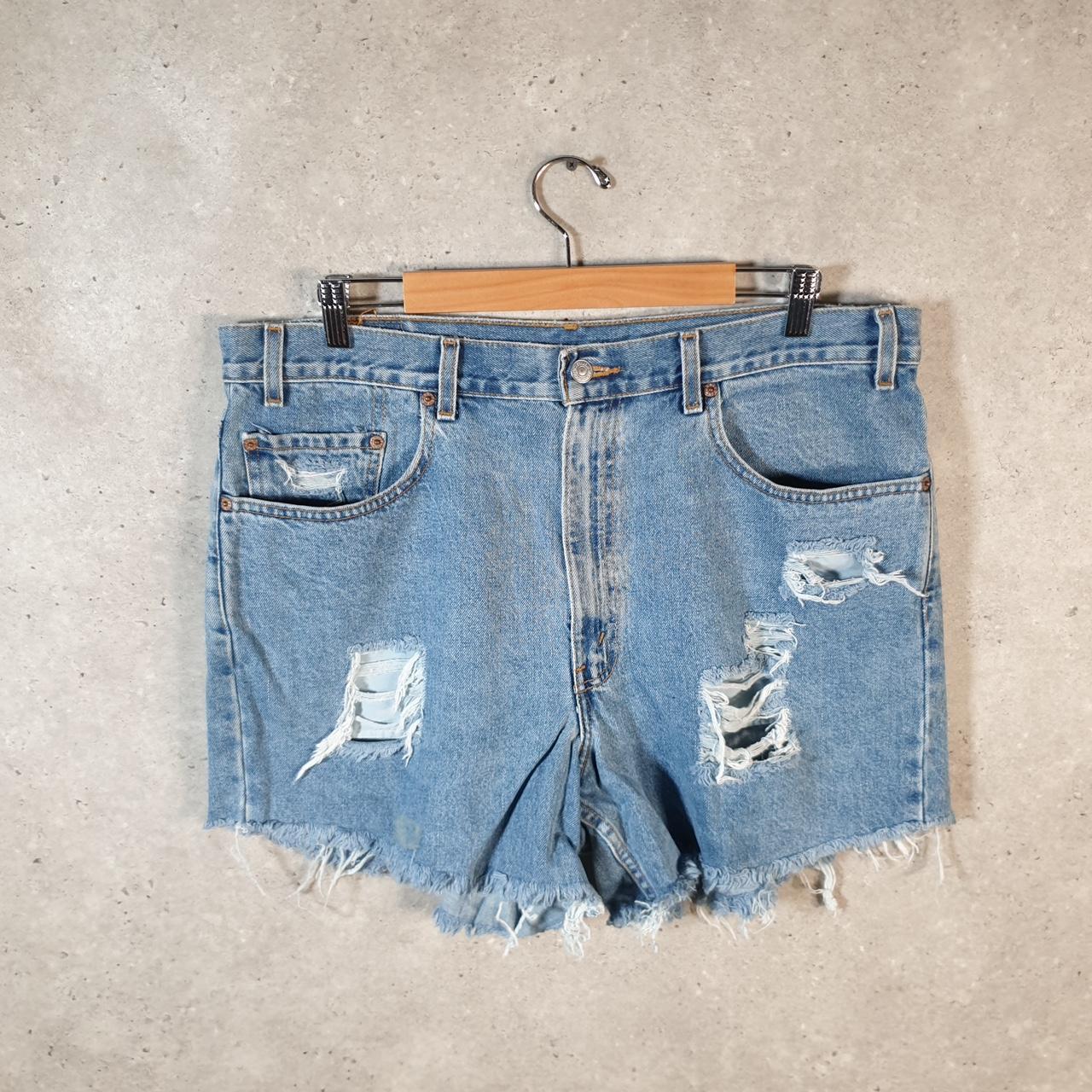 Vintage Levi’s 550 Cut Off Baggy Shorts Jorts Cargo Womens W38 Blue Relaxed Denim