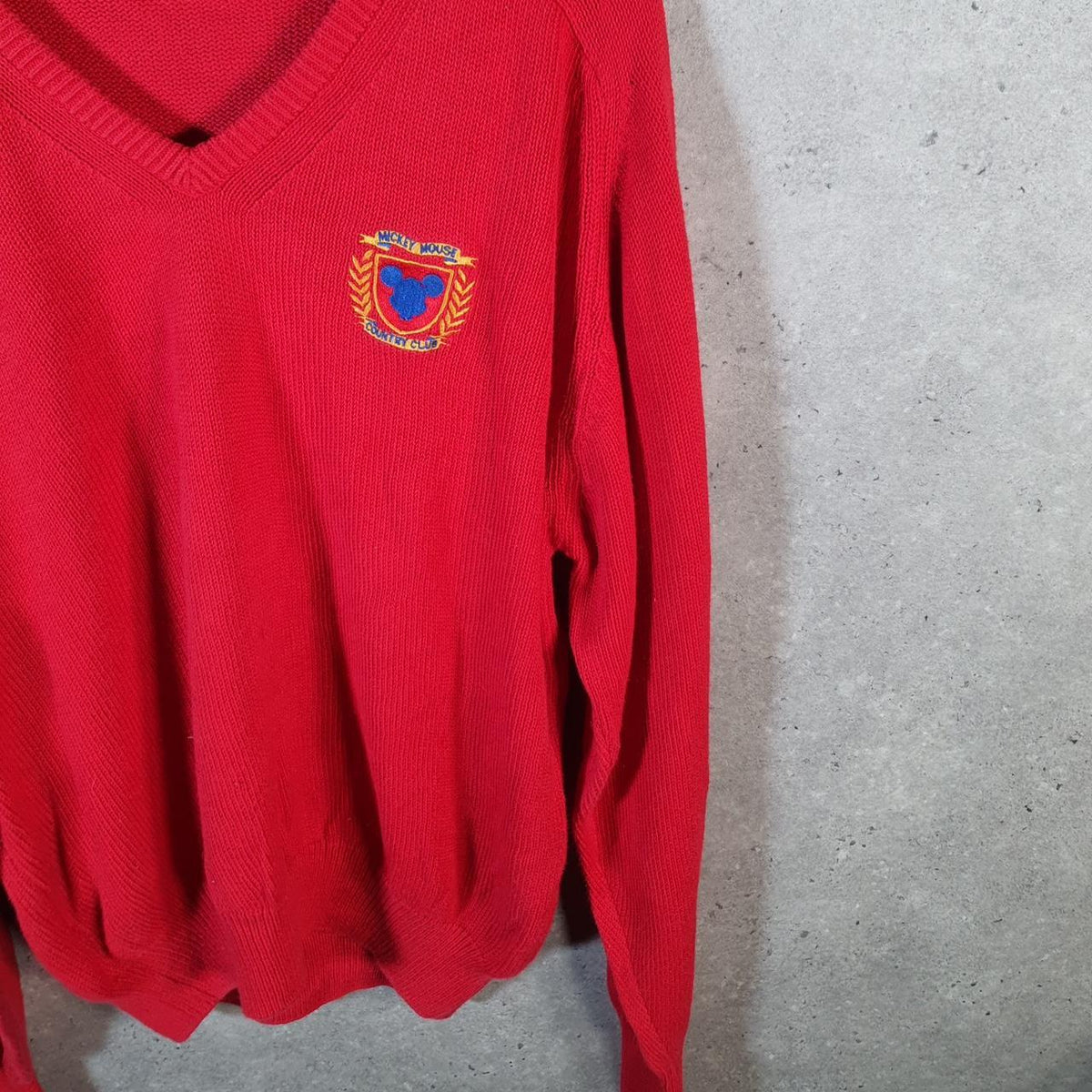 Vintage Walter Disney World Mickey Mouse Knit Sweatshirt Mens XL Red Logo Winter