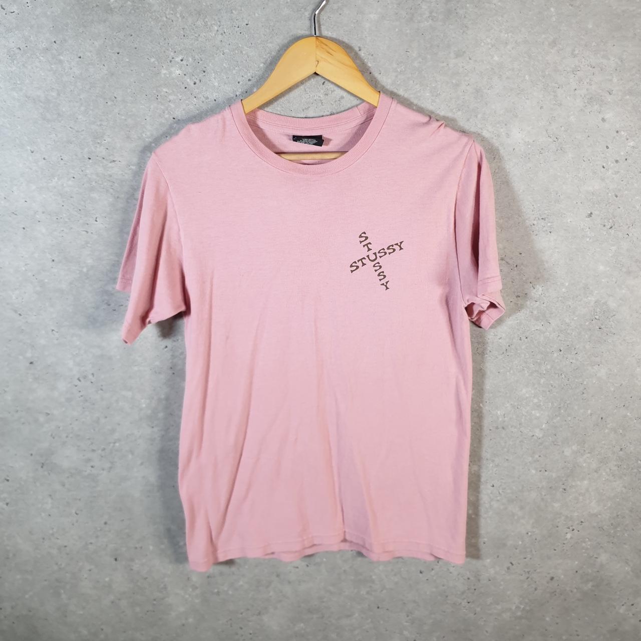 Vintage Stussy Spellout Skull Printed T Shirt Men’s Small Pink Graphic Short Sleeve Big Fish Vintage