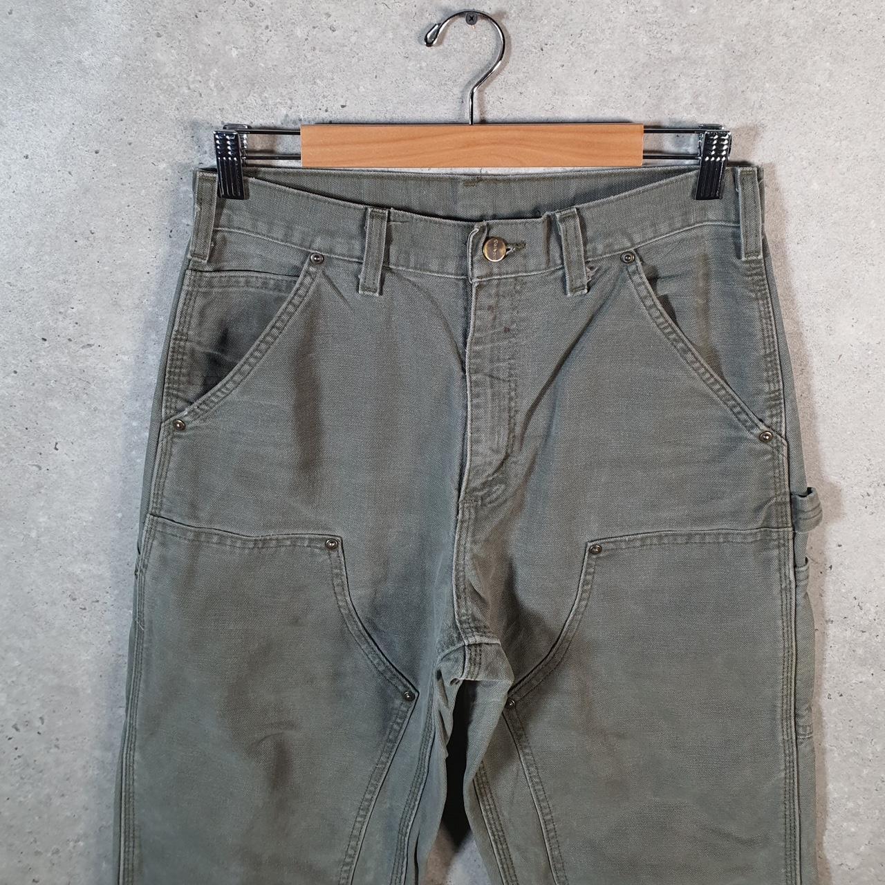 Vintage Carhartt Double Knee Carpenter Trousers Mens W30 L32 Khaki Green Dungaree Fit
