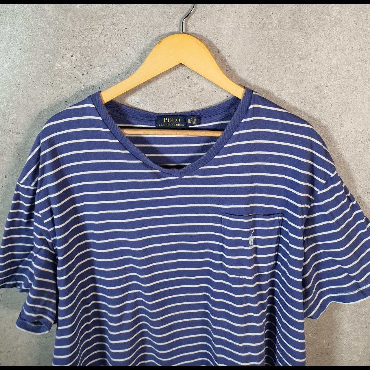 Vintage Ralph Lauren Polo T Shirt Men’s XL Blue Striped Embroidered Pony Classic Fit C9575