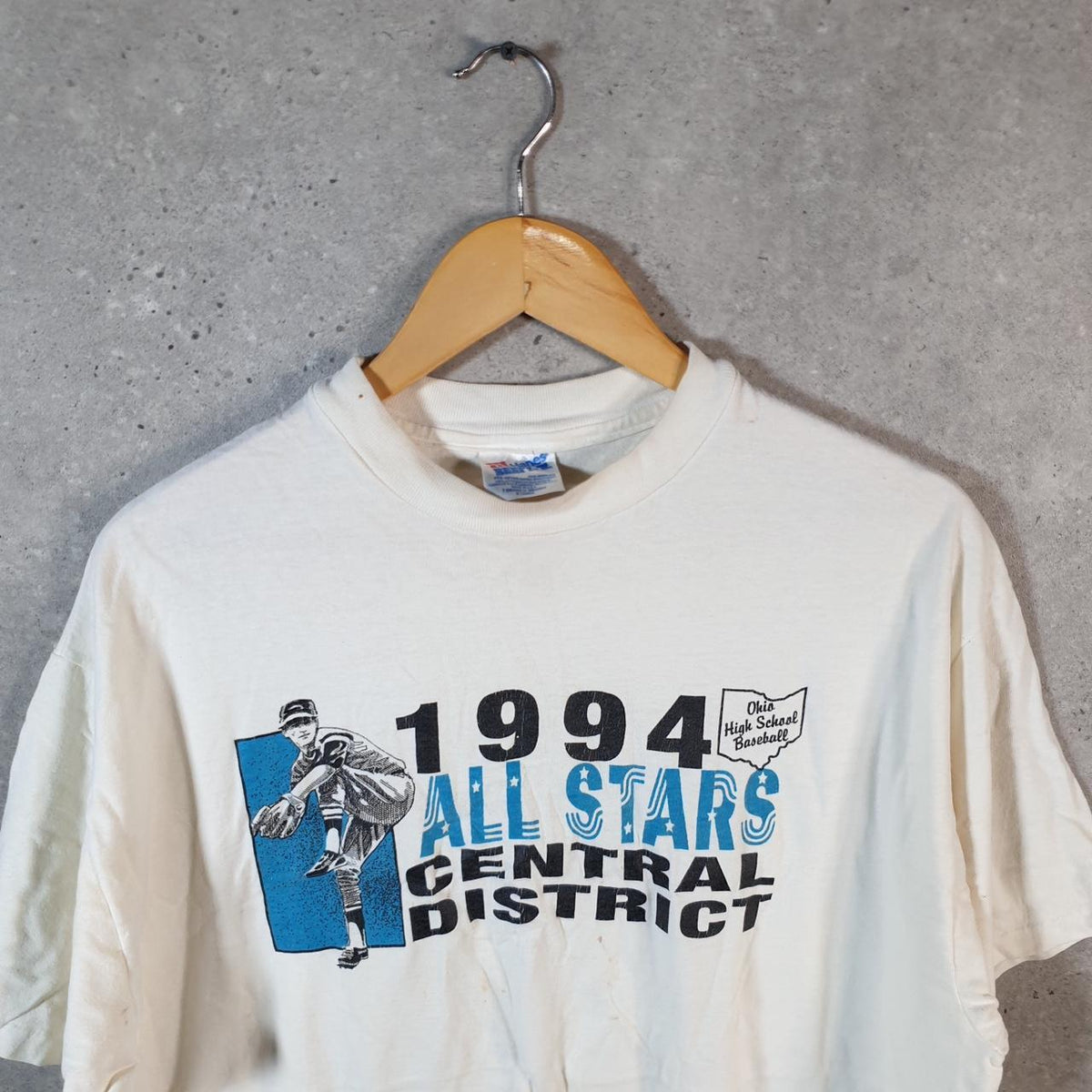 Vintage Hanes Beefy Ohio School Baseball 1994 USA Single Stitch T Shirt Men’s XL White Big Fish Vintage