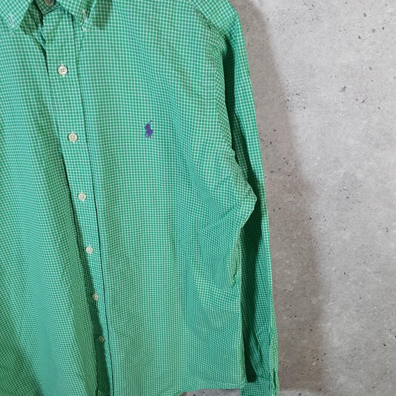 Vintage Ralph Lauren Button Down Shirt Men’s Medium Green Checkered Classic Fit Cotton Pony
