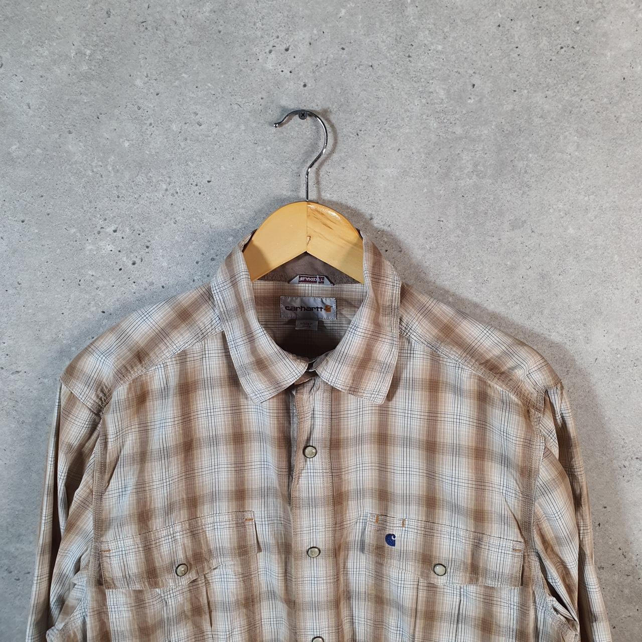 Vintage Carhartt Shirt Button Down Mens Medium Brown Checkered Chore Utility Relaxed - Big Fish Vintage