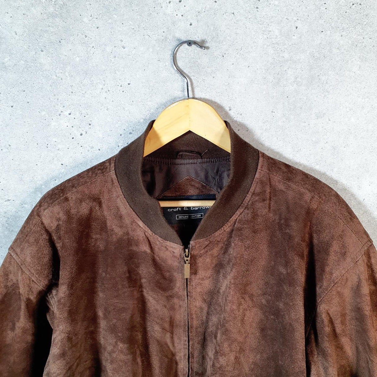 Vintage Croft & Barrow Seude Leather Bomber Jacket Mens XL Brown Hunting Utility USA Coat Big Fish Vintage