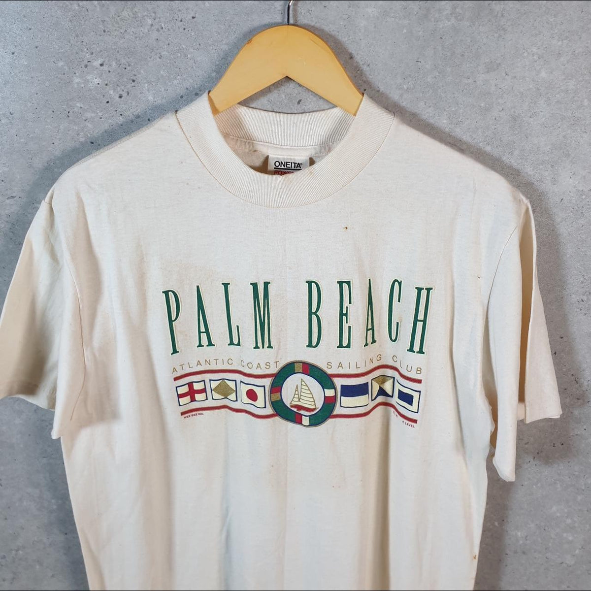 Vintage Oneita Power Palm Beach Atlantic Coast 90s Single Stitch T Shirt Men’s Medium White C9623
