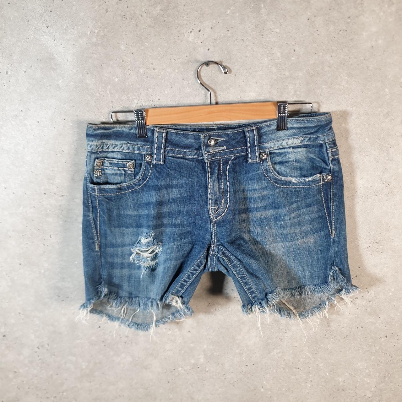 Vintage Miss Me Baggy Y2K Hip Hop Jeans Shorts Jorts Womens W30 Blue Denim Low Rise