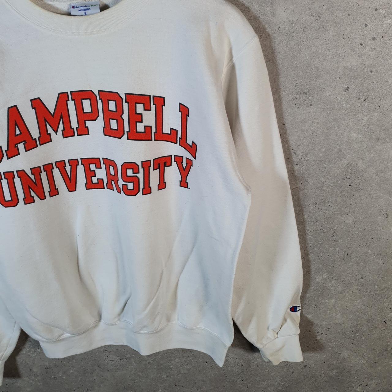 Vintage Champion Campbell Uni Sweatshirt Men’s S White USA Pullover Spellout Logo