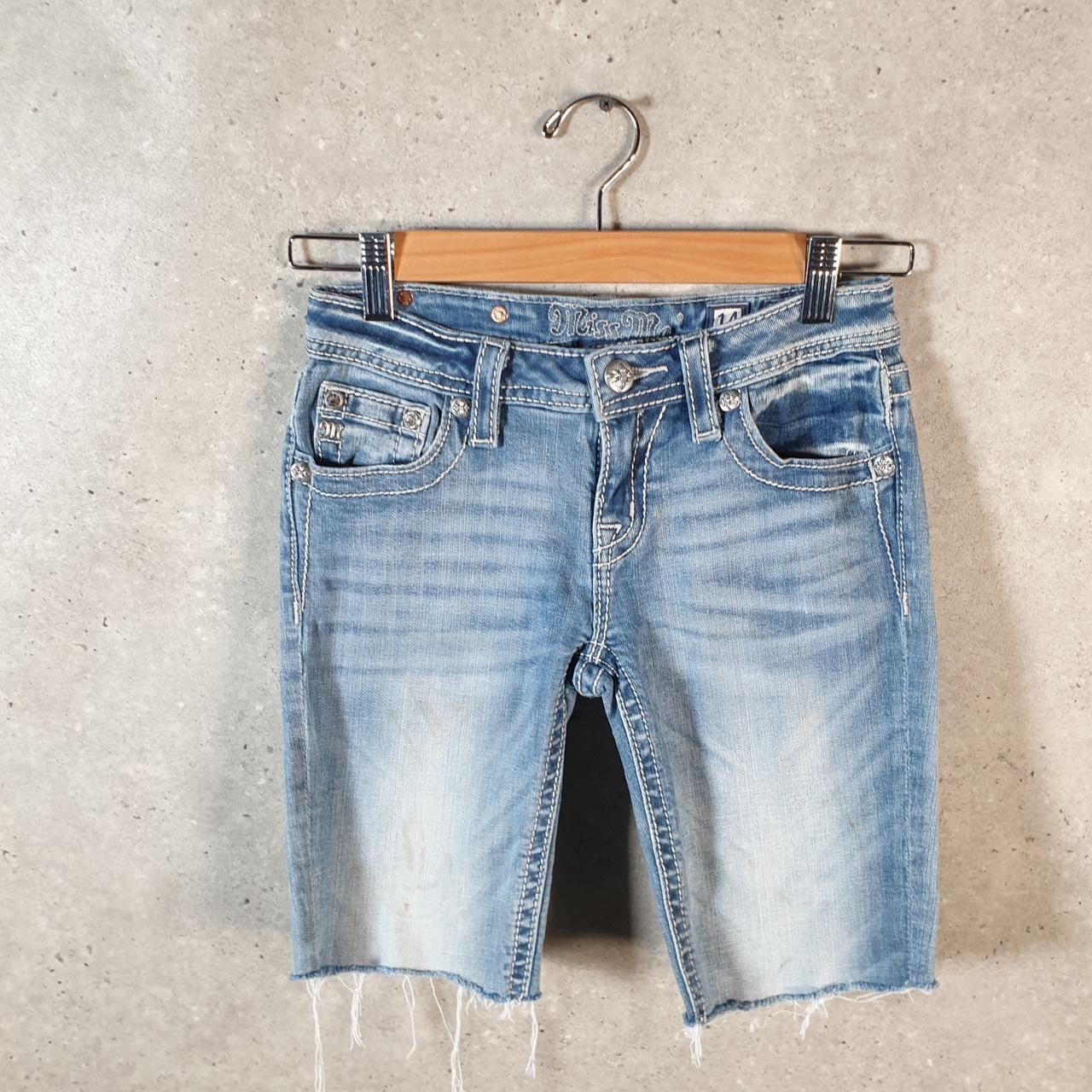 Vintage Miss Me Baggy Y2K Hip Hop Jeans Shorts Jorts Womens W24 Blue Denim Low Rise