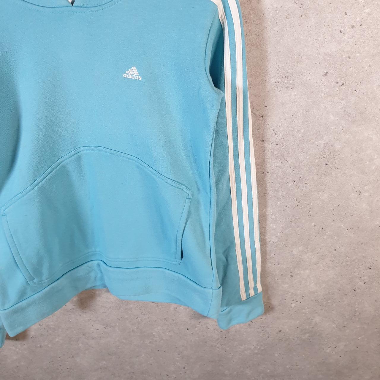 Vintage Adidas Hoodie Womens Medium Blue Spellout Logo Pullover