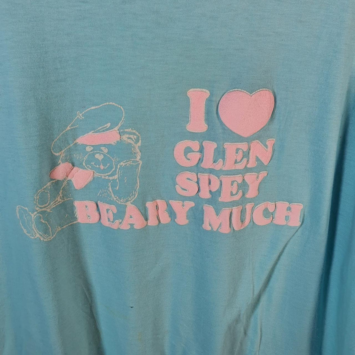 Vintage Velva Sheen Glen Spey Bear Graphic USA Single Stitch T Shirt Men’s Large Blue