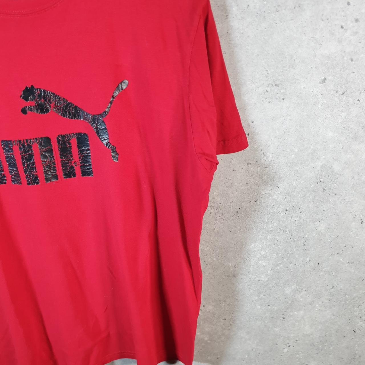 Vintage Puma Spellout T Shirt Womens Medium Red Sports Logo Athletic