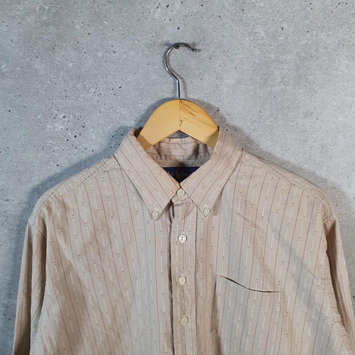 Vintage Ralph Lauren Button Down Shirt Men’s Large Brown Long Sleeve Afton Fit Cotton Pocket C7663 Big Fish Vintage