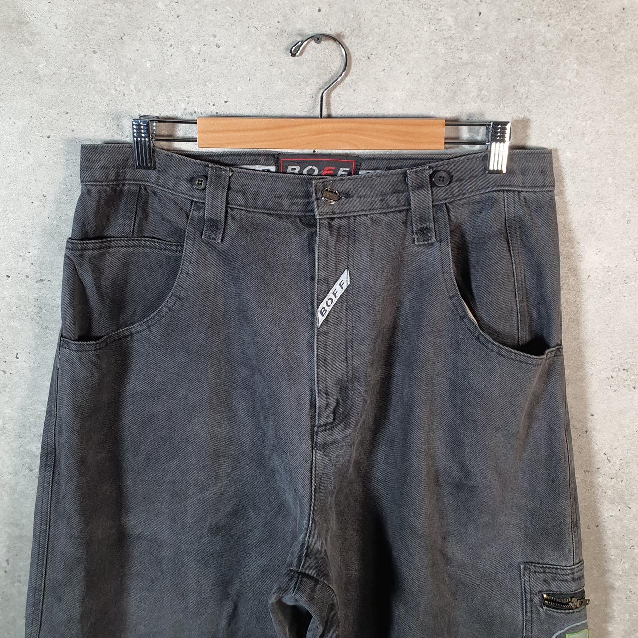 Vintage Boff Boff Baggy Y2K Hip Hop Jeans Mens W38 Grey Embroidered Denim Wide Leg Big Fish Vintage