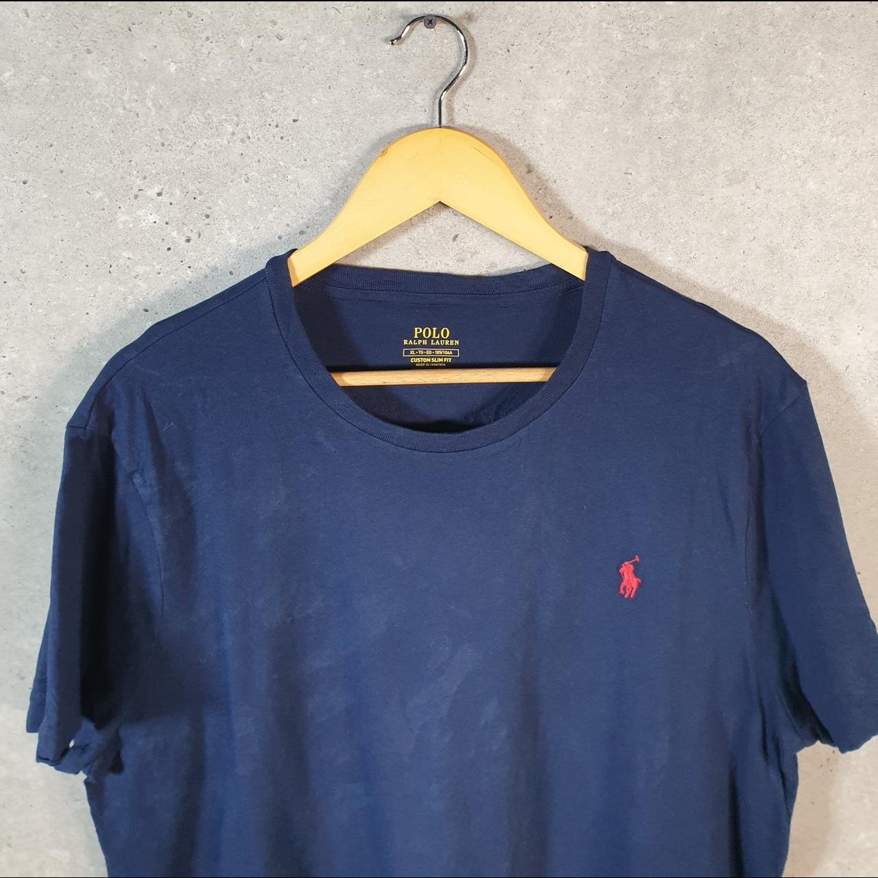 Vintage Ralph Lauren Polo T Shirt Men’s XL Blue Embroidered Pony Custom Slim Fit C9032