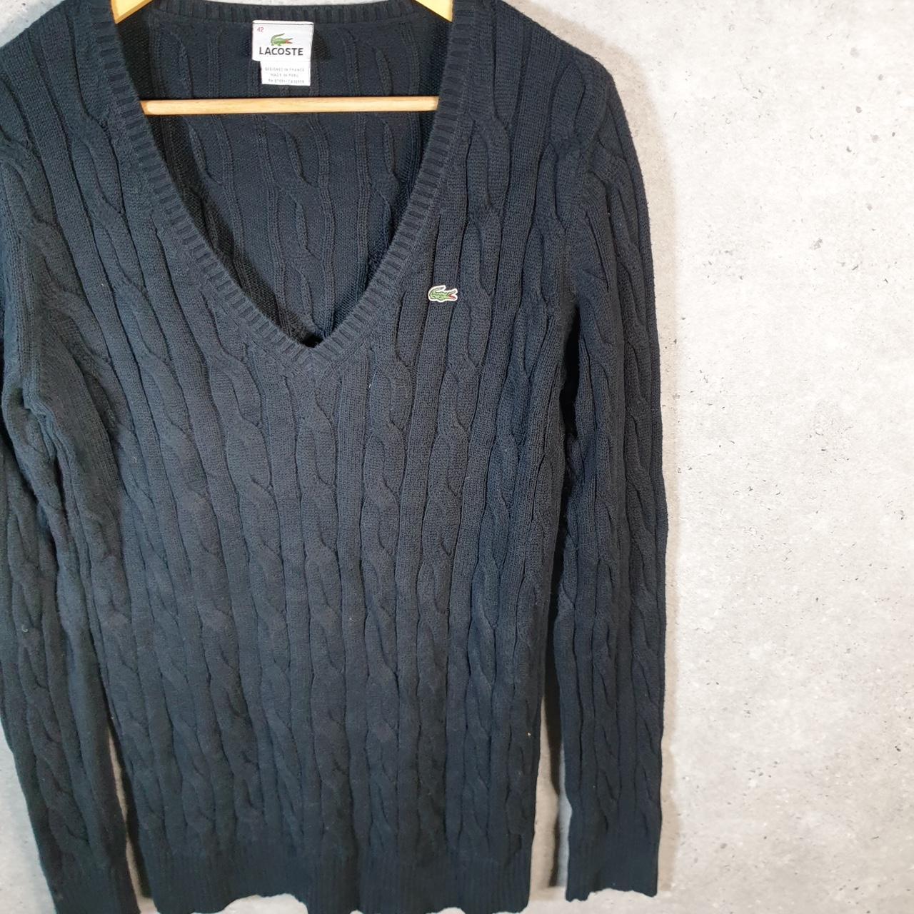 Vintage Lacoste Sweatshirt Cable Knit Womens Large Black Pullover Logo Y2K Jumper
