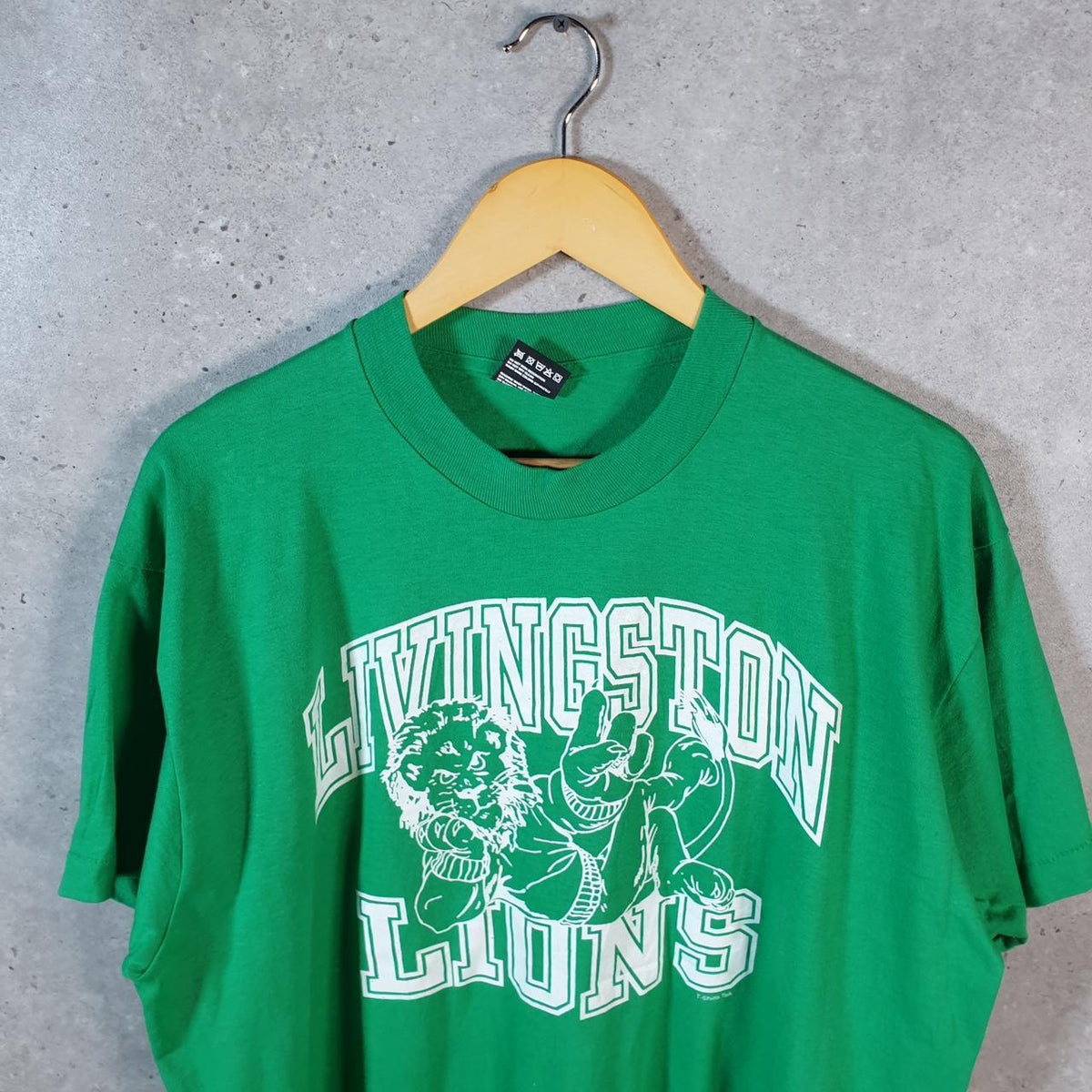 Vintage Fruit of the Loom Livingston Lions 90s USA Single Stitch T Shirt Men’s XL Green C9619