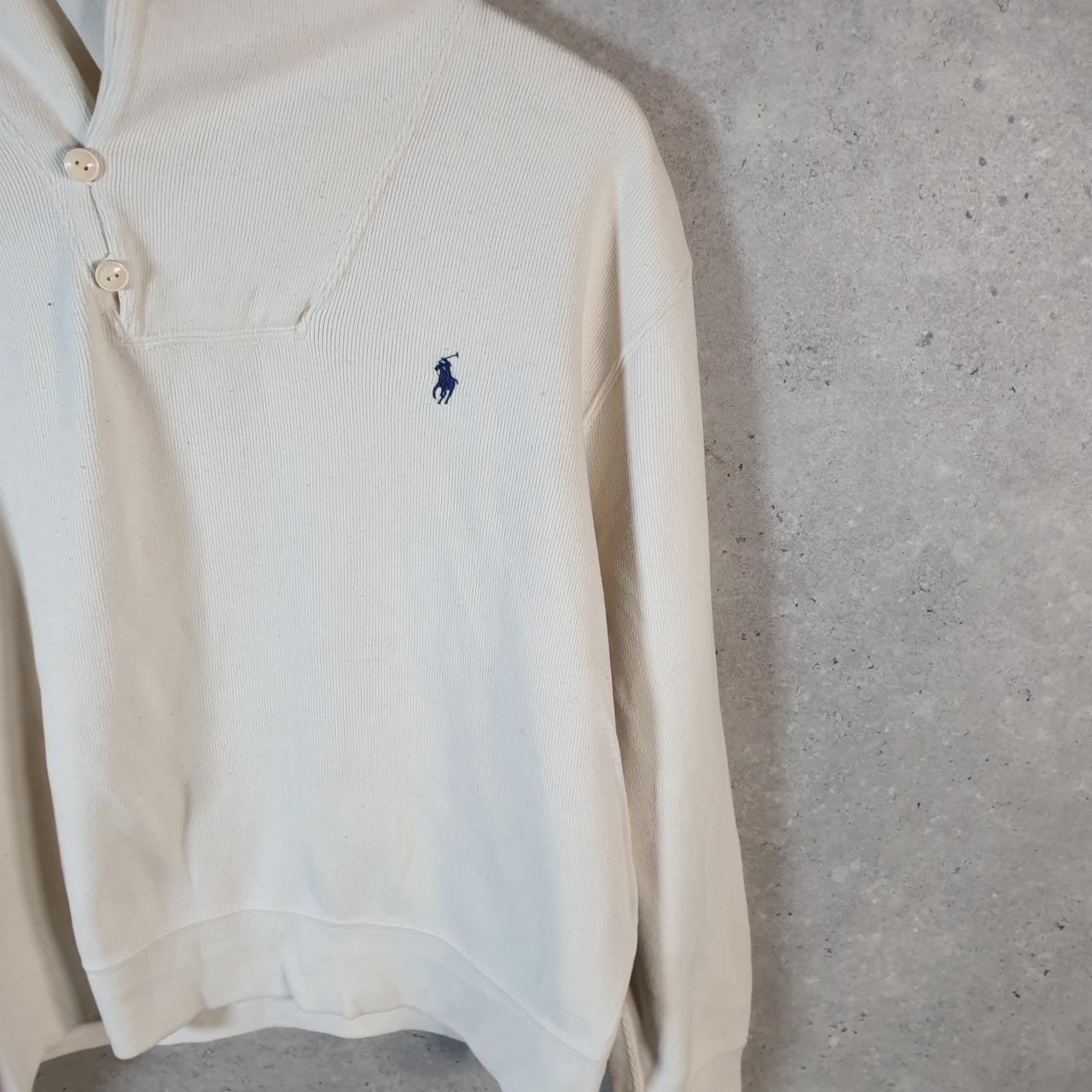 Vintage Ralph Lauren Polo 1/4 Button Sweatshirt Men’s Medium White Cotton Pullover Pony