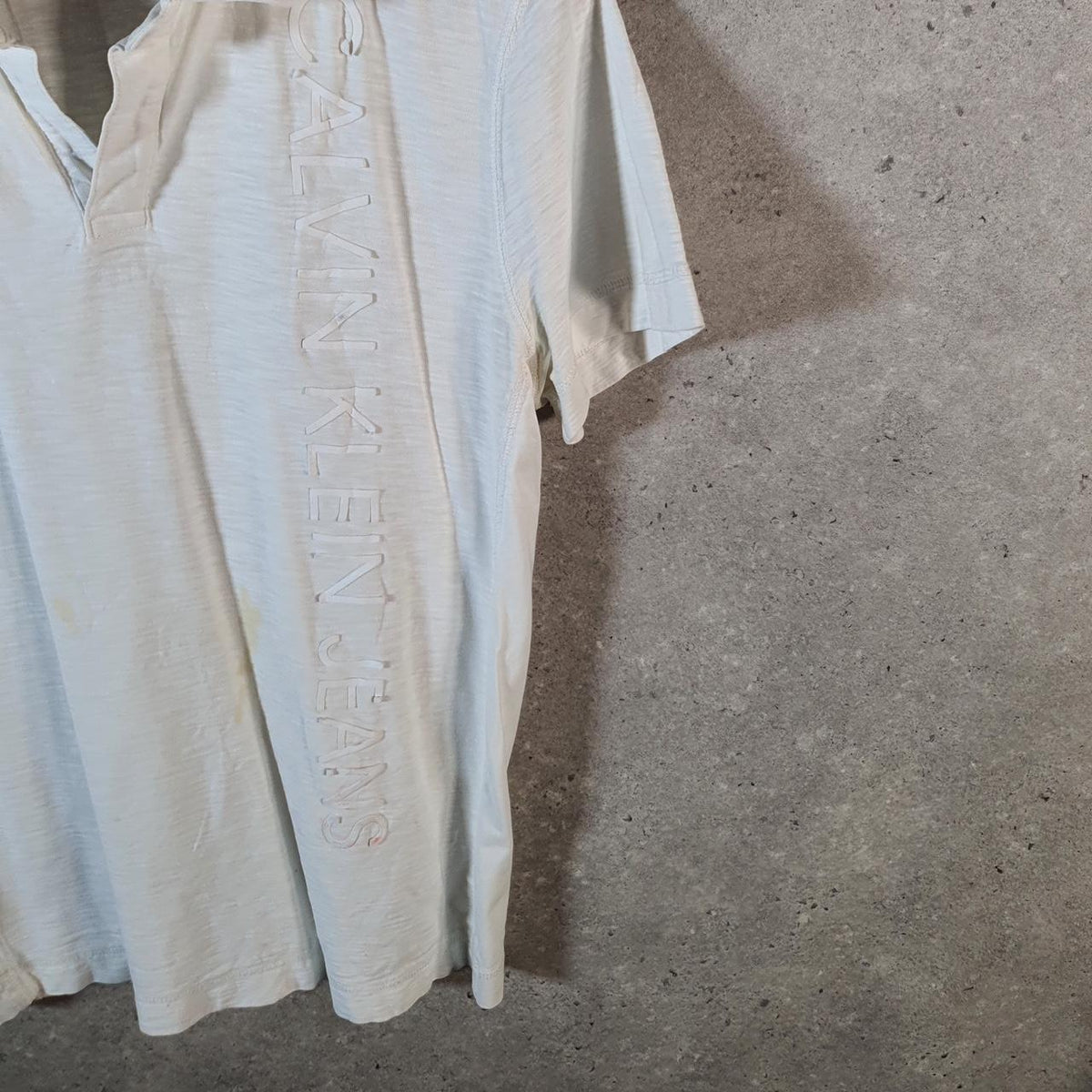 Vintage Calvin Klein Polo Shirt Men’s Medium White Regular Fit Printed Logo