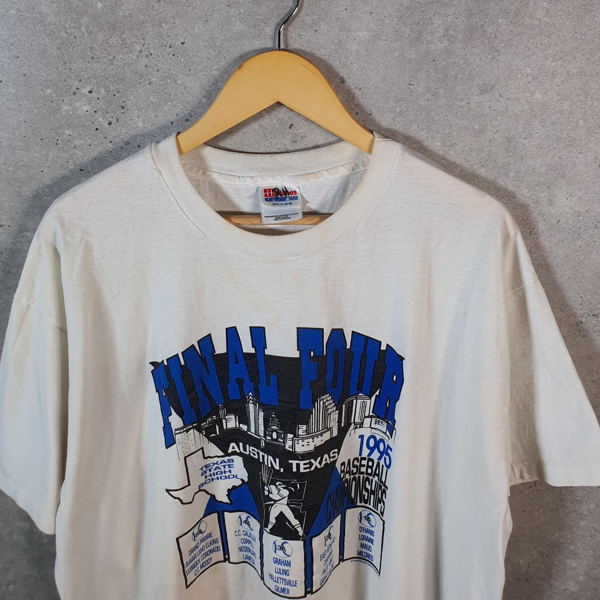 Vintage Hanes Final Four 1995 Baseball Texas USA Single Stitch T Shirt Men’s XL White C9653