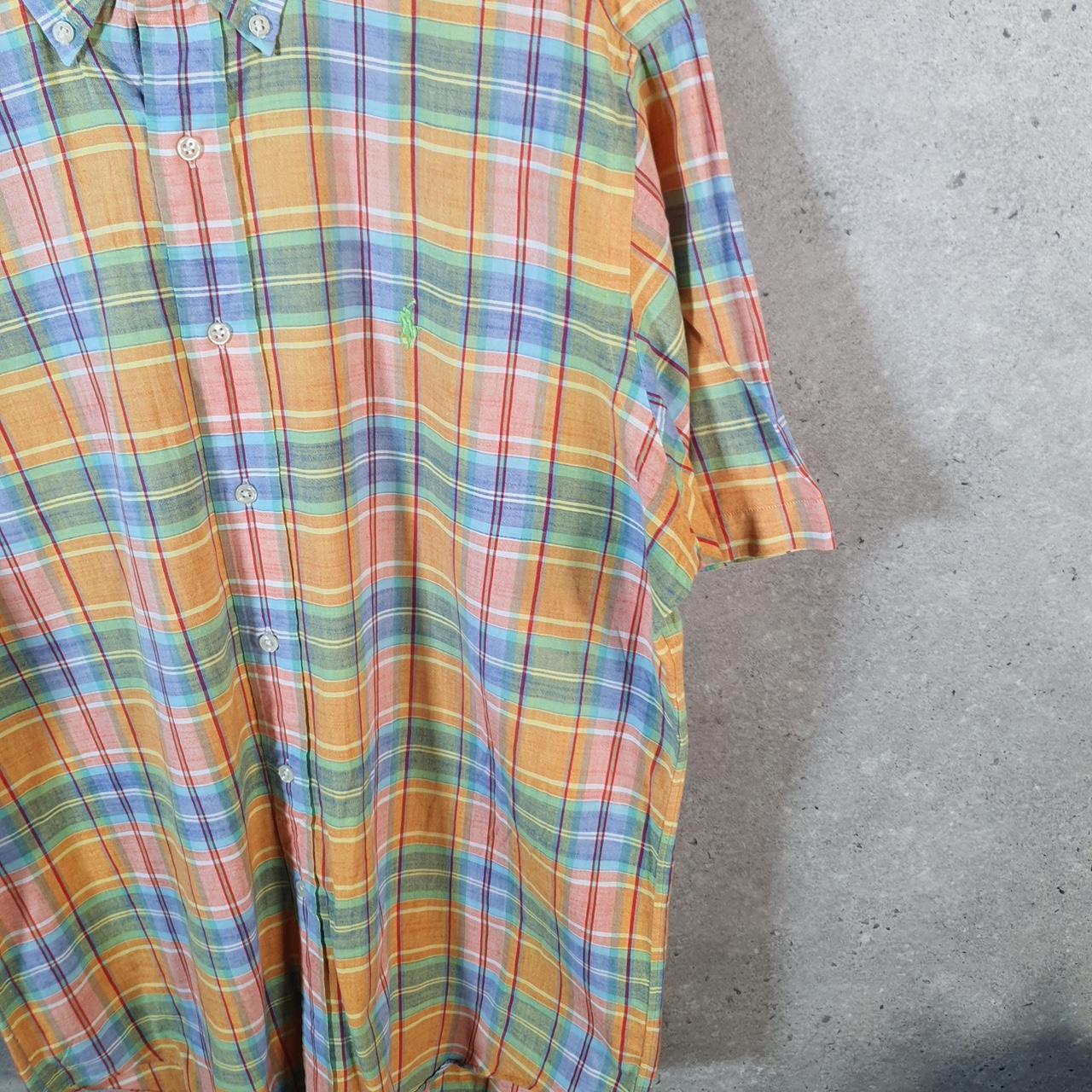 Vintage Ralph Lauren Button Down Shirt Men’s Medium Orange Checkered Classic Fit Cotton Pony