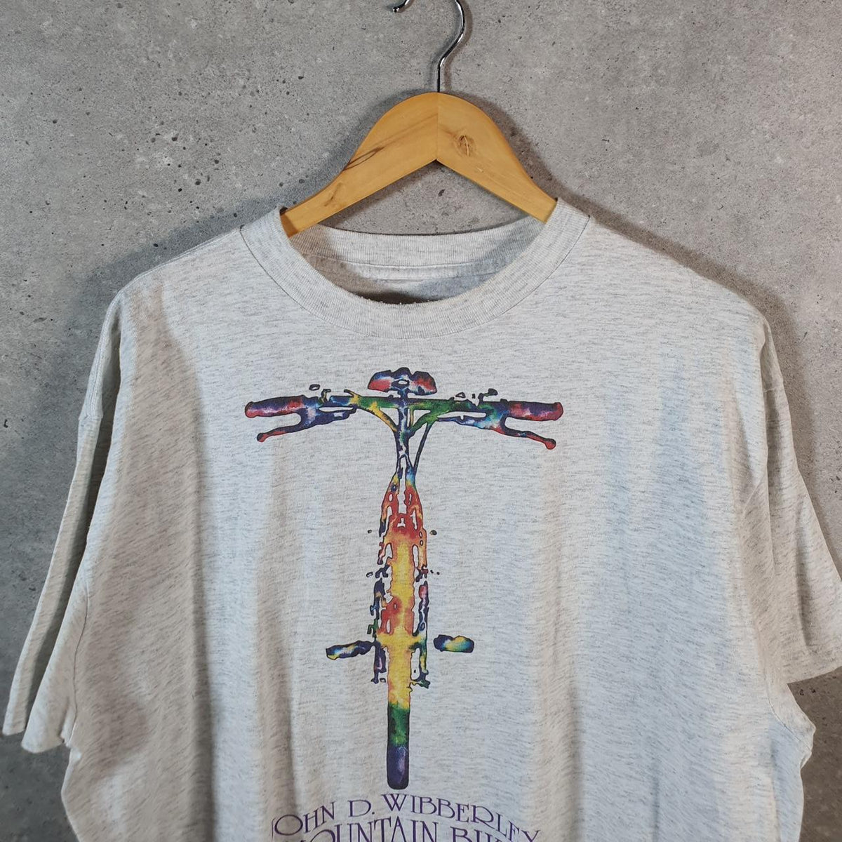 Vintage 1992 John D Wibberley Mountain Bike USA Single Stitch T Shirt Men’s Large Grey C7978