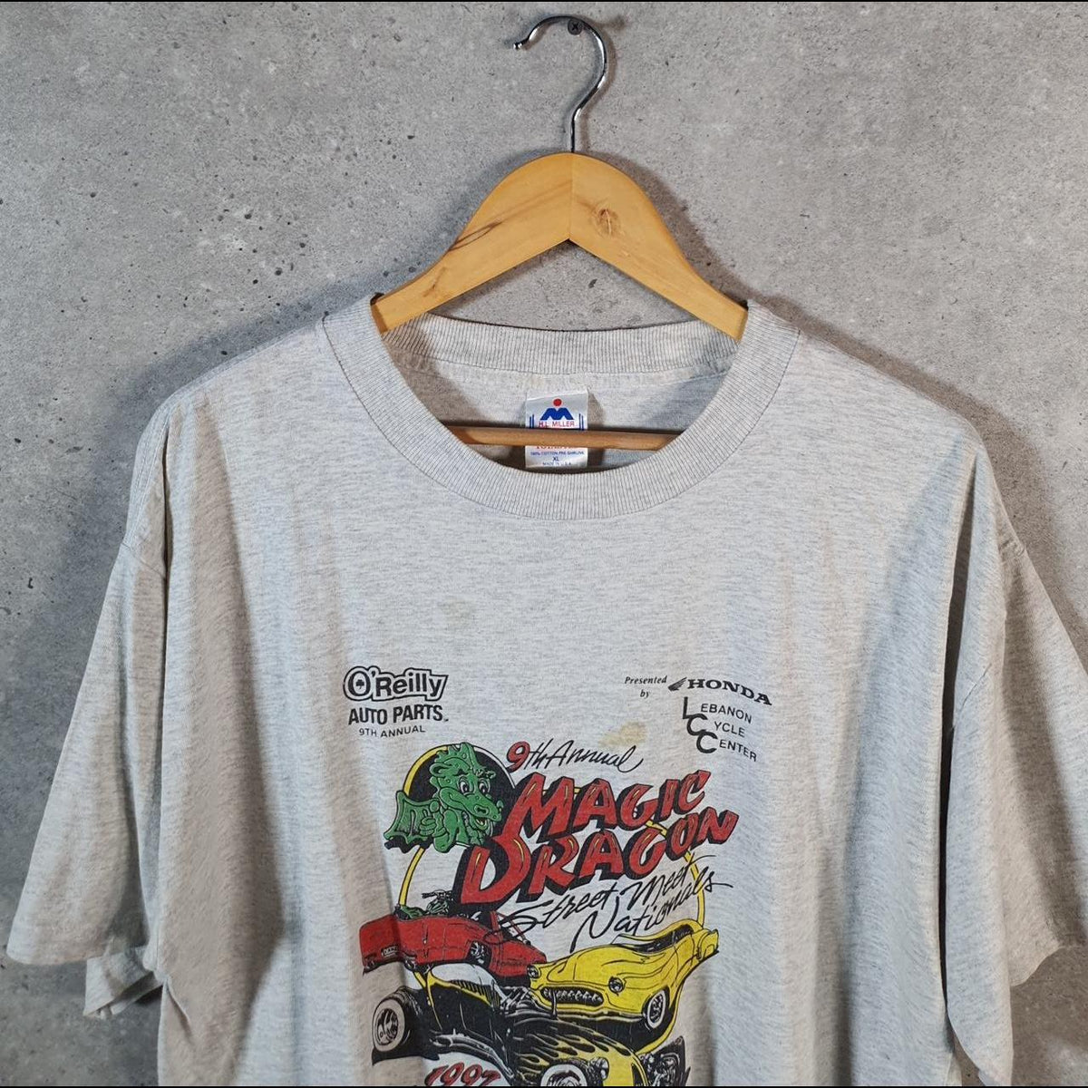 Vintage H.L Miller Magic Dragon 1997 Ozarks USA Single Stitch T Shirt Men’s XL Grey