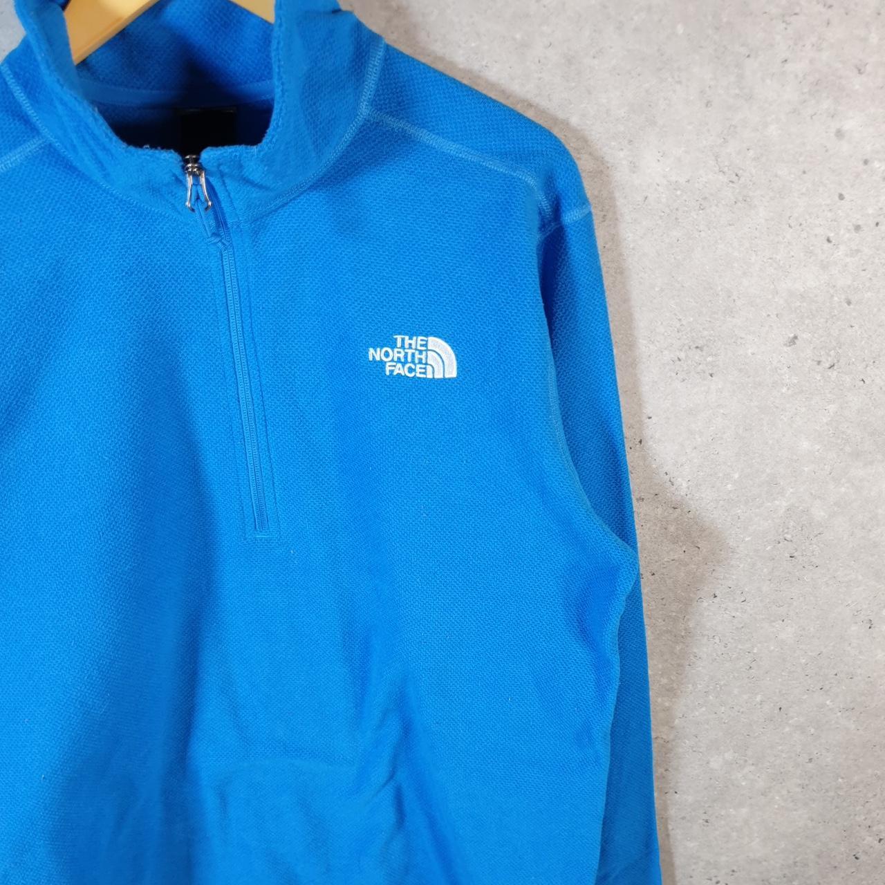 Vintage The North Face TNF Teddy Fleece Sweatshirt Mens Large 1/4 Zip Blue Logo Winter