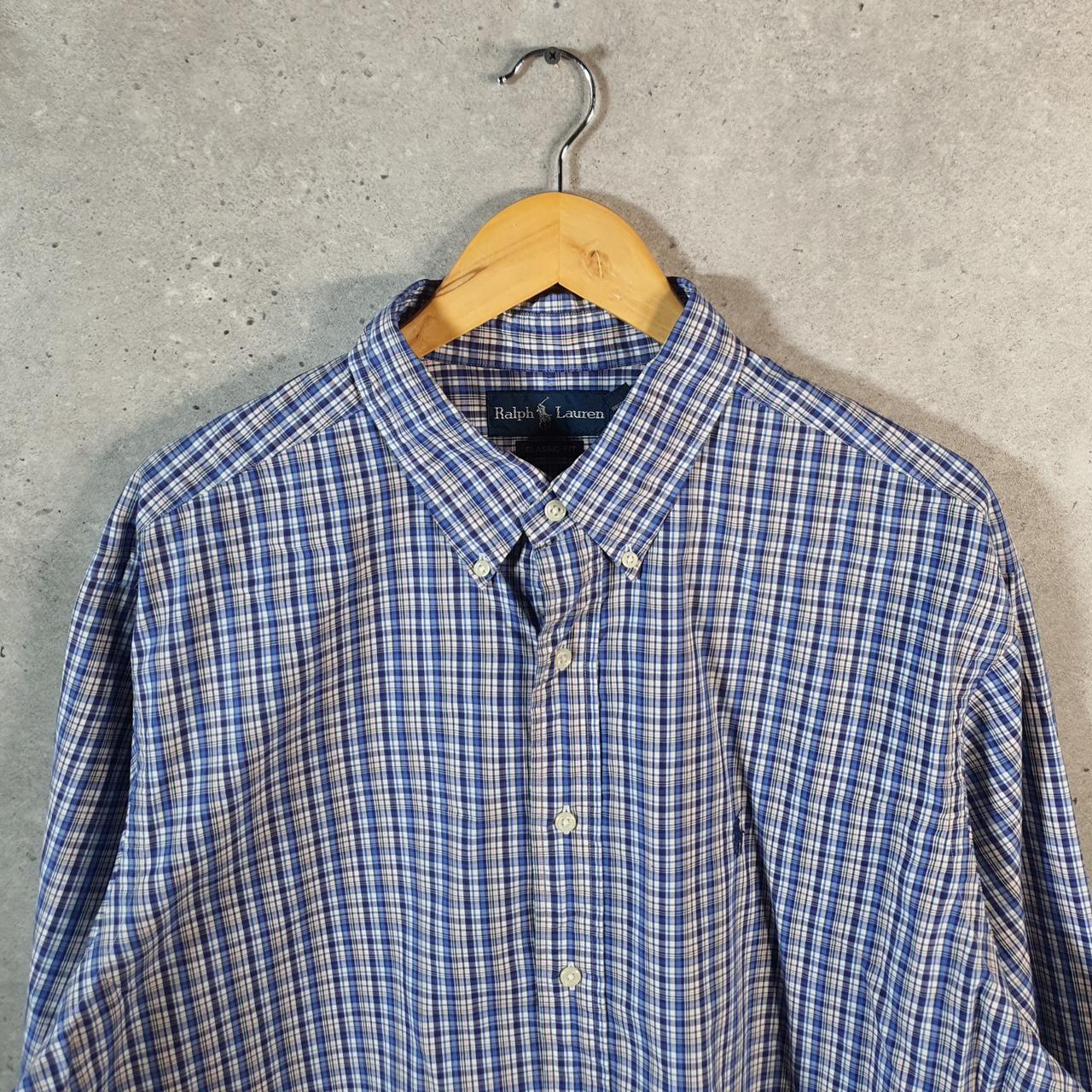 Vintage Ralph Lauren Button Down Shirt Men’s 2XL Blue Checkered Classic Cotton Pony Casual Big Fish Vintage