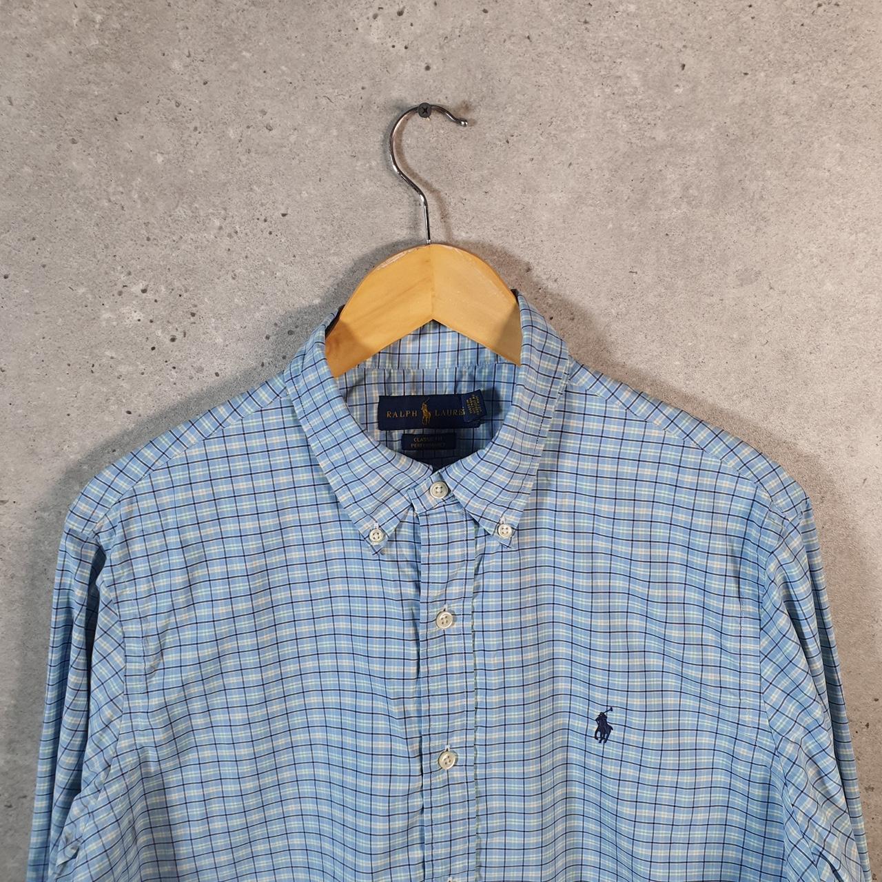 Vintage Ralph Lauren Button Down Shirt Men’s Large Blue Checkered Classic Fit Cotton Pony Big Fish Vintage