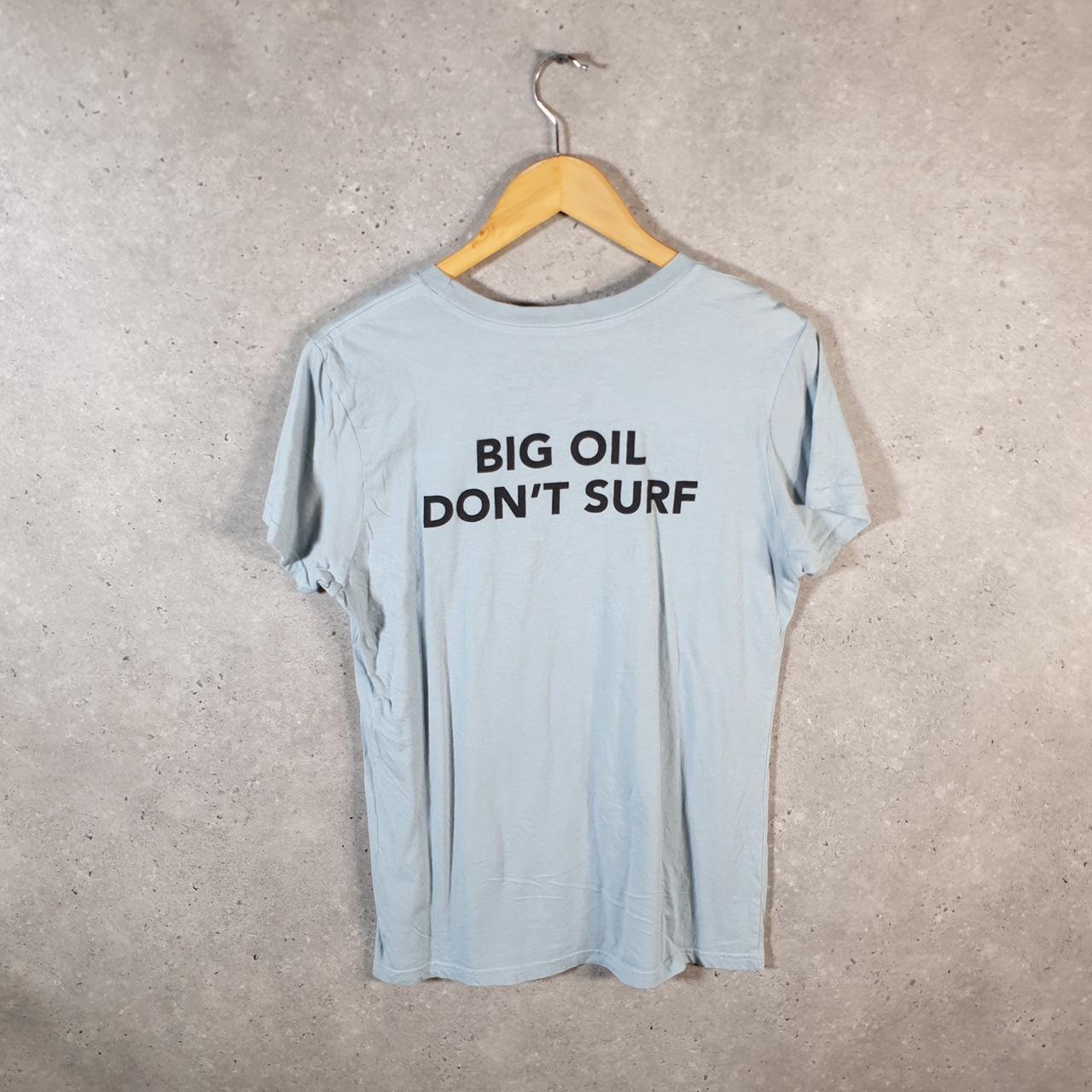 Vintage Patagonia Fish Surf Oil T Shirt Womens Large Blue Regular Fit Spellout Logo Big Fish Vintage