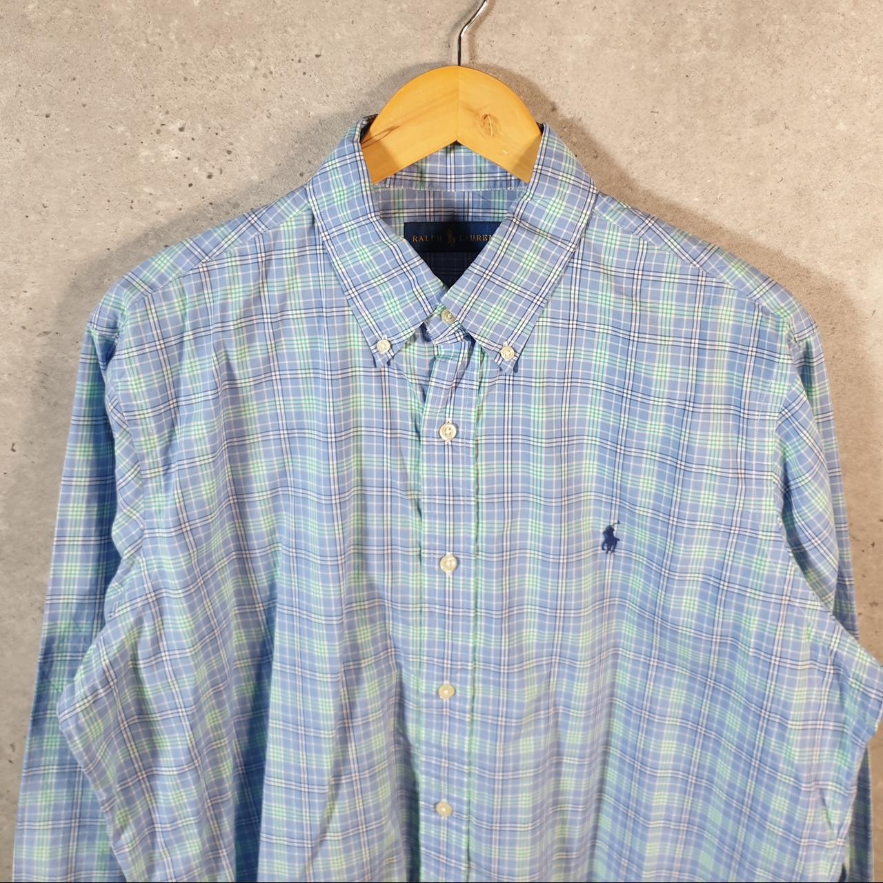 Vintage Ralph Lauren Button Down Shirt Men’s Large Blue Checkered Pony Casual C8086