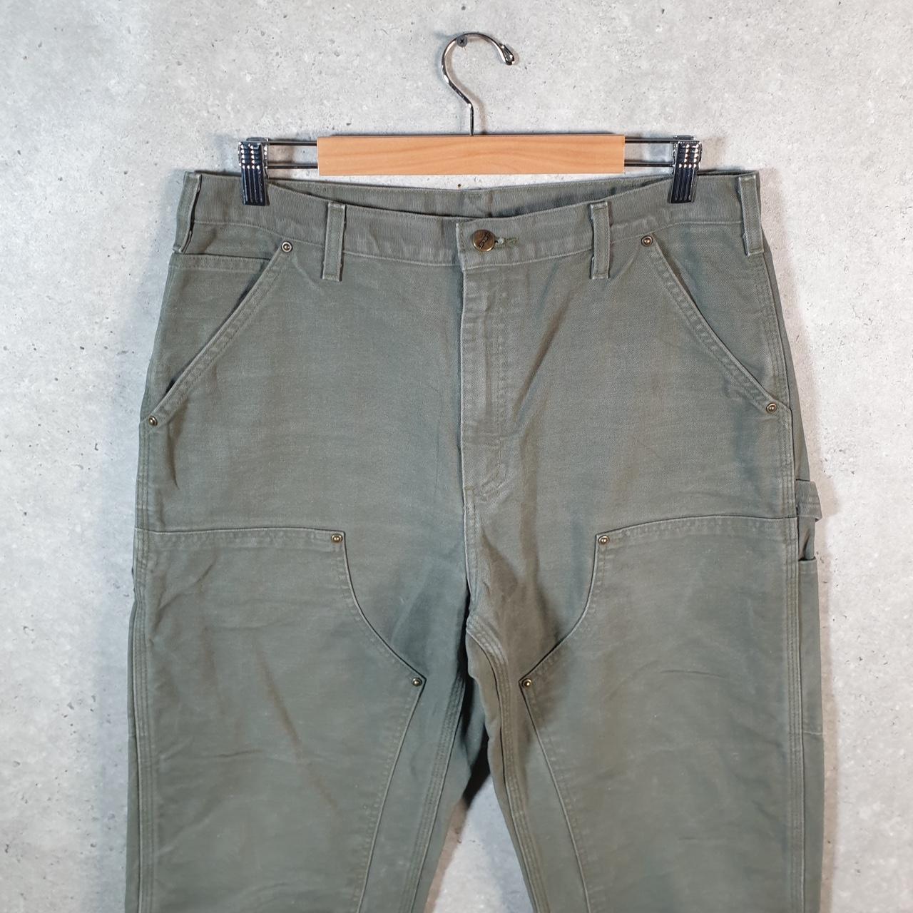 Vintage Carhartt Double Knee Carpenter Trousers Mens W34 L31 Khaki Green Dungaree Fit
