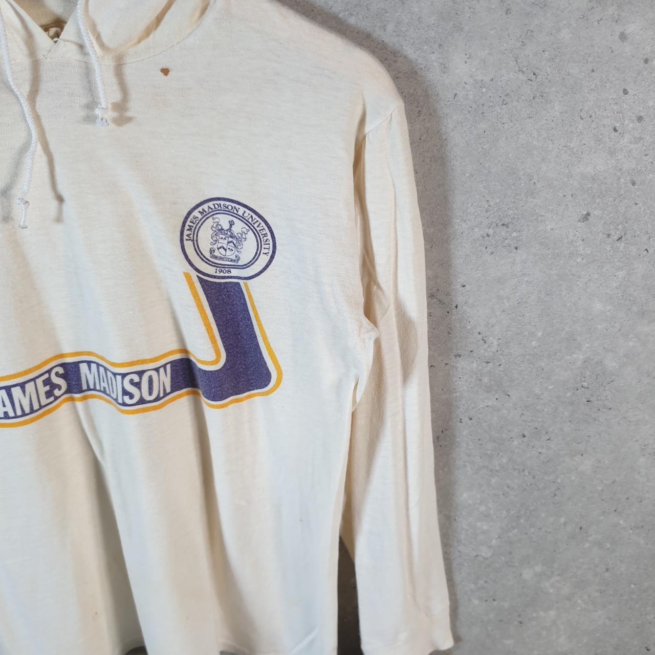 Vintage Champion James Maddison University Hooodie 90s USA Single Stitch T Shirt Womens Medium White