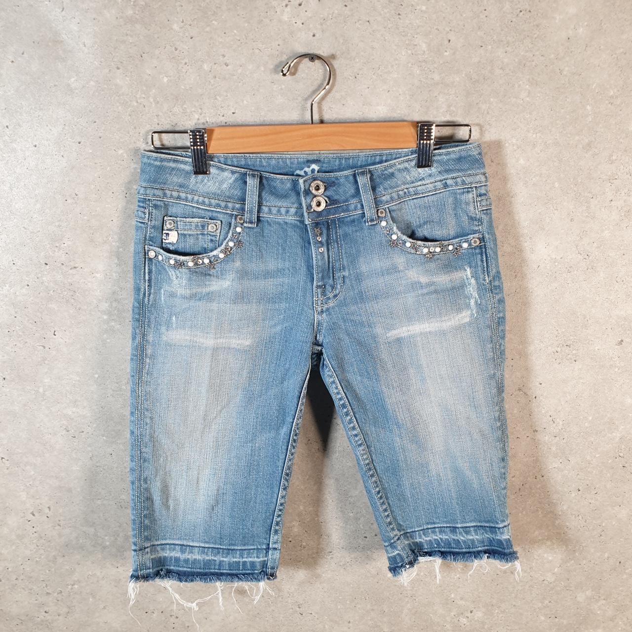 Vintage Miss Me Baggy Y2K Hip Hop Jeans Shorts Jorts Womens W28 Blue Denim Low Rise