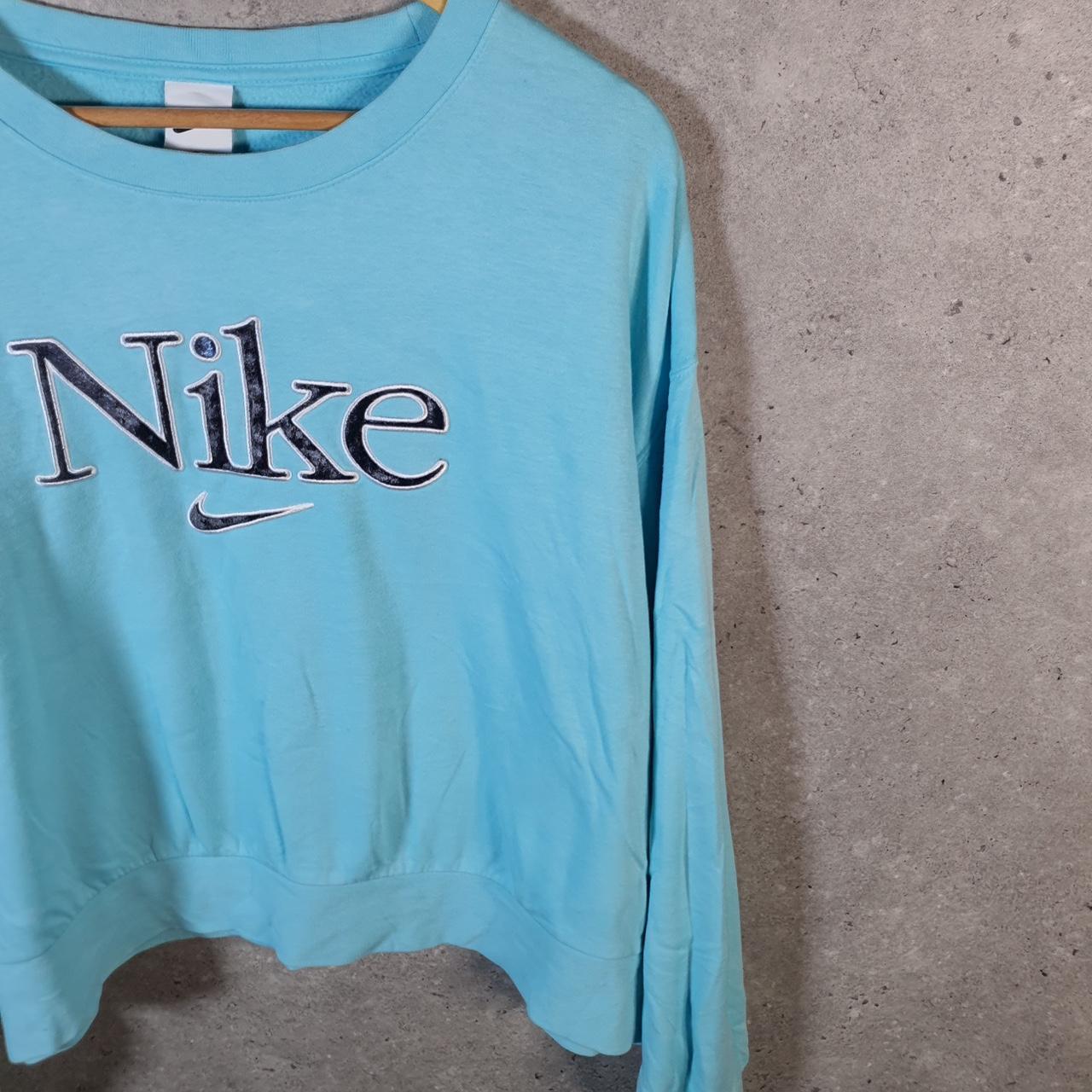 Vintage Nike Club Spellout Sweatshirt Womens XL Blue Swoosh Y2K Pullover