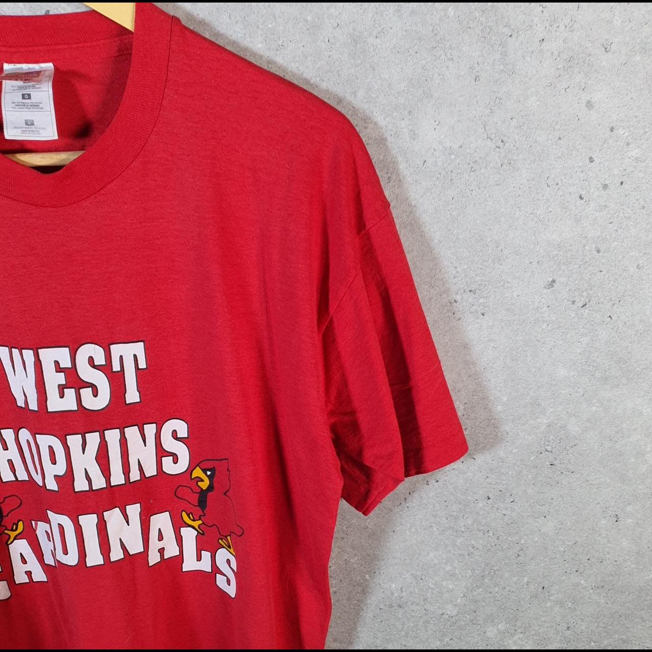Vintage Fruit of the Loom West Hopkins Cardinals 90s Single Stitch T Shirt Men’s Large Red
