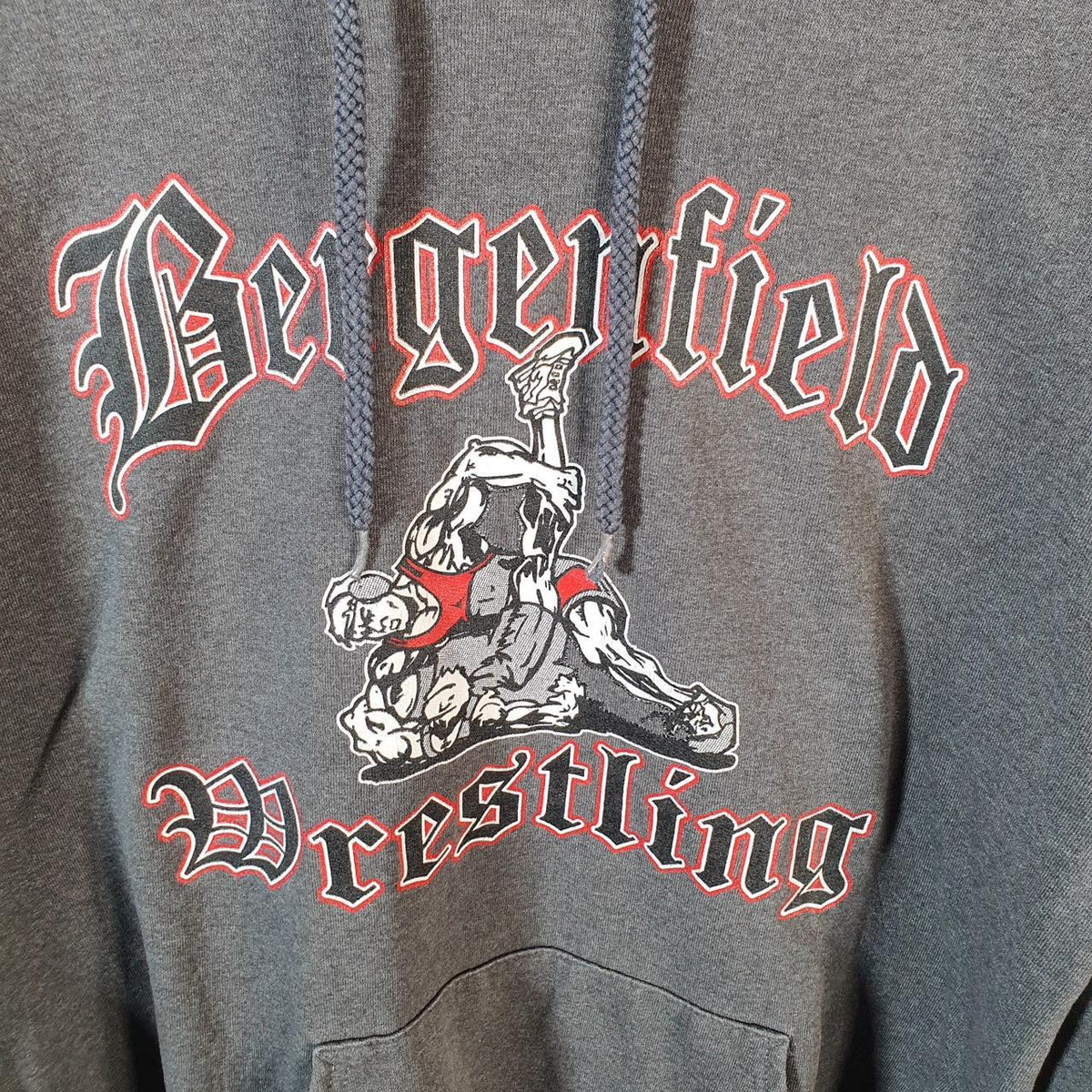 Vintage Champion Hoodie Men’s Medium Grey Pro Sport Pullover Bergenfield Wrestling