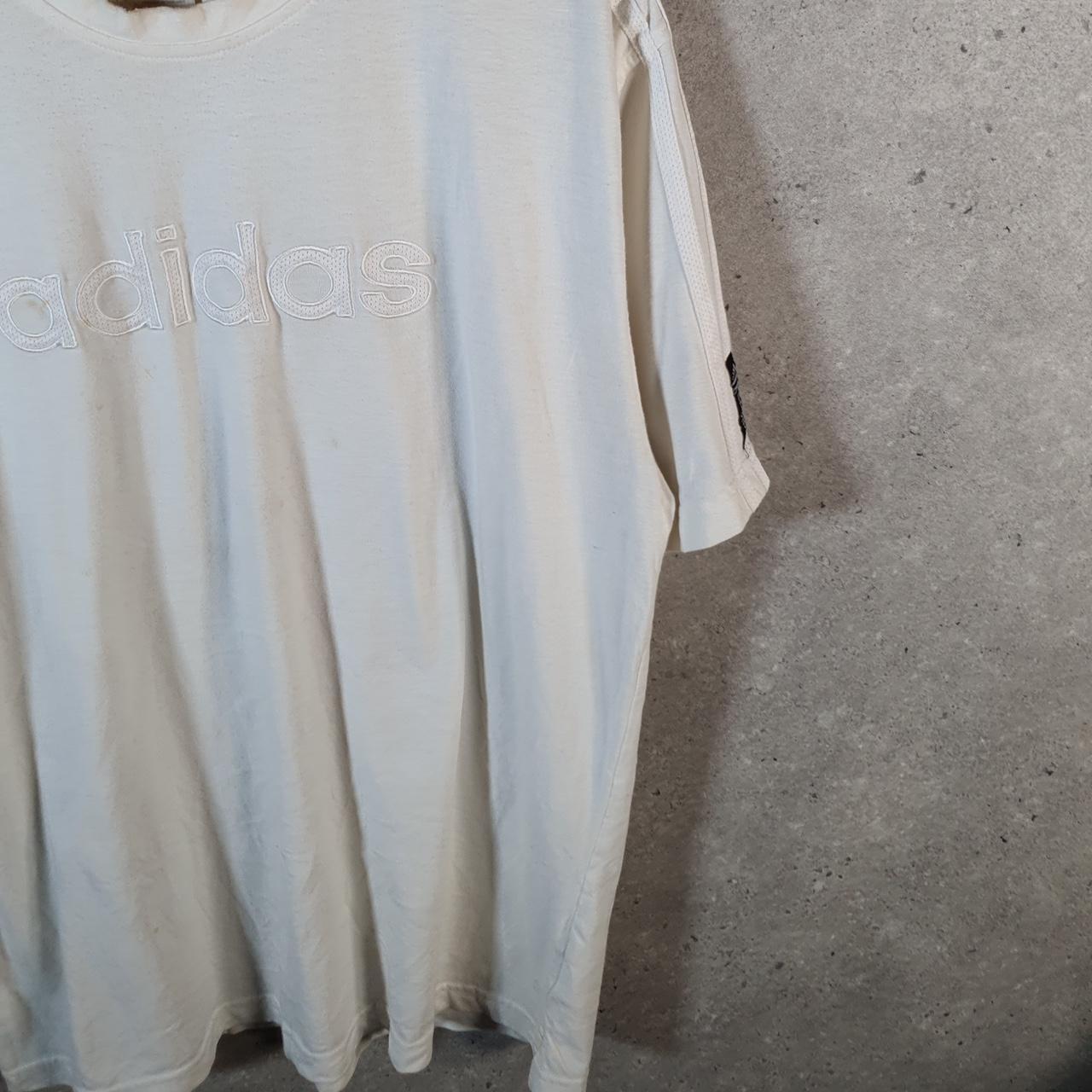 Vintage Adidas Spellout Embroidered T Shirt Men’s Large White Three Stripes Logo