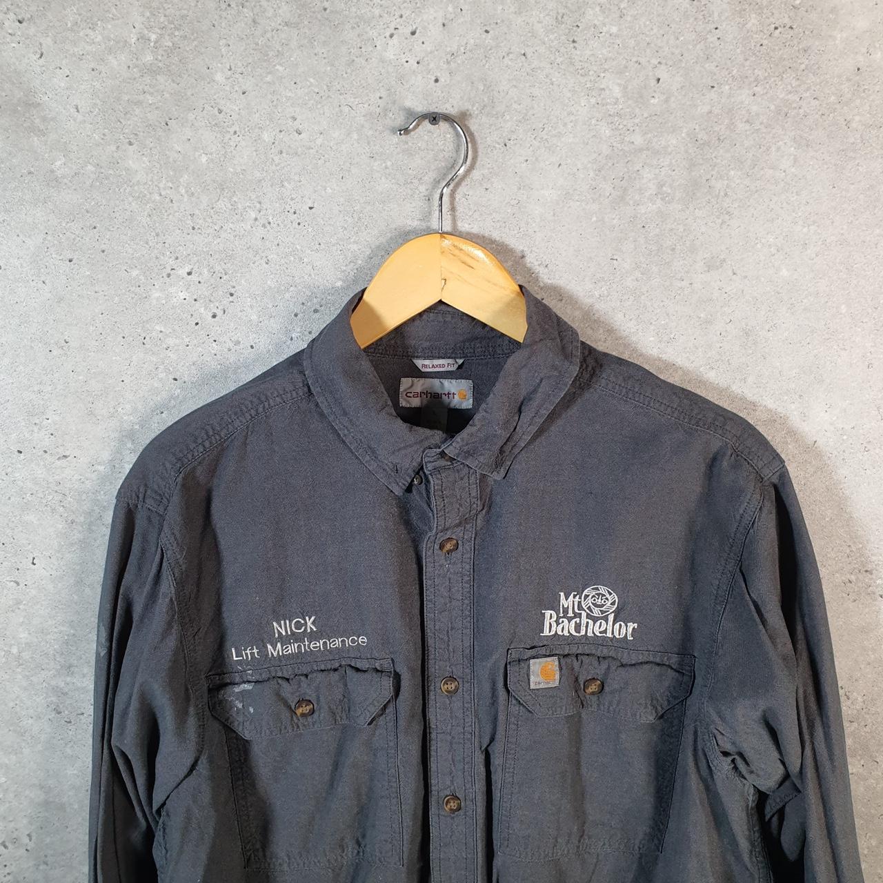 Vintage Carhartt Shirt Button Down Mens Large Grey Long Sleeve Chore Utility Relaxed - Big Fish Vintage