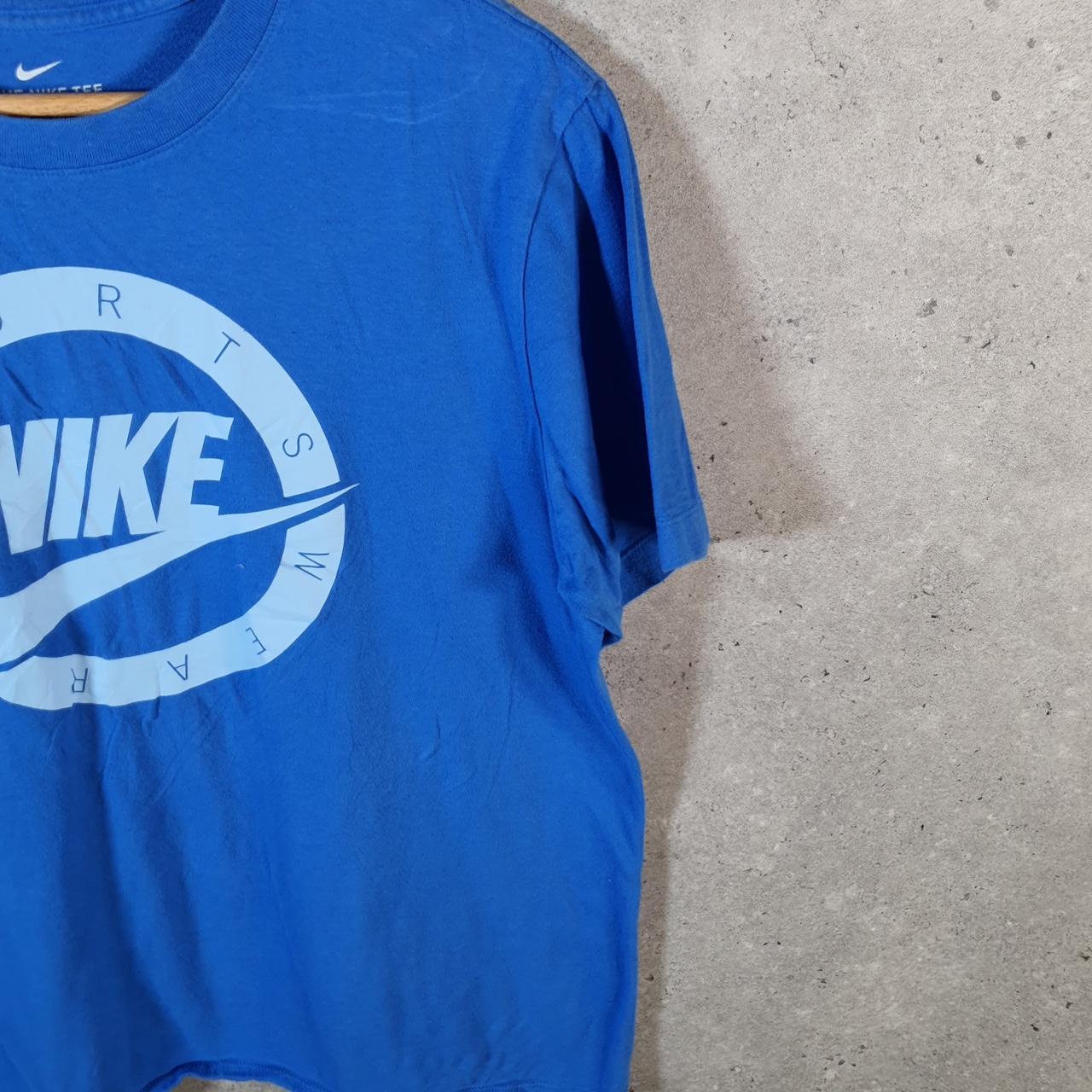 Vintage Nike Sportswear Spellout T Shirt Womens Medium Blue Logo Swoosh Athletic