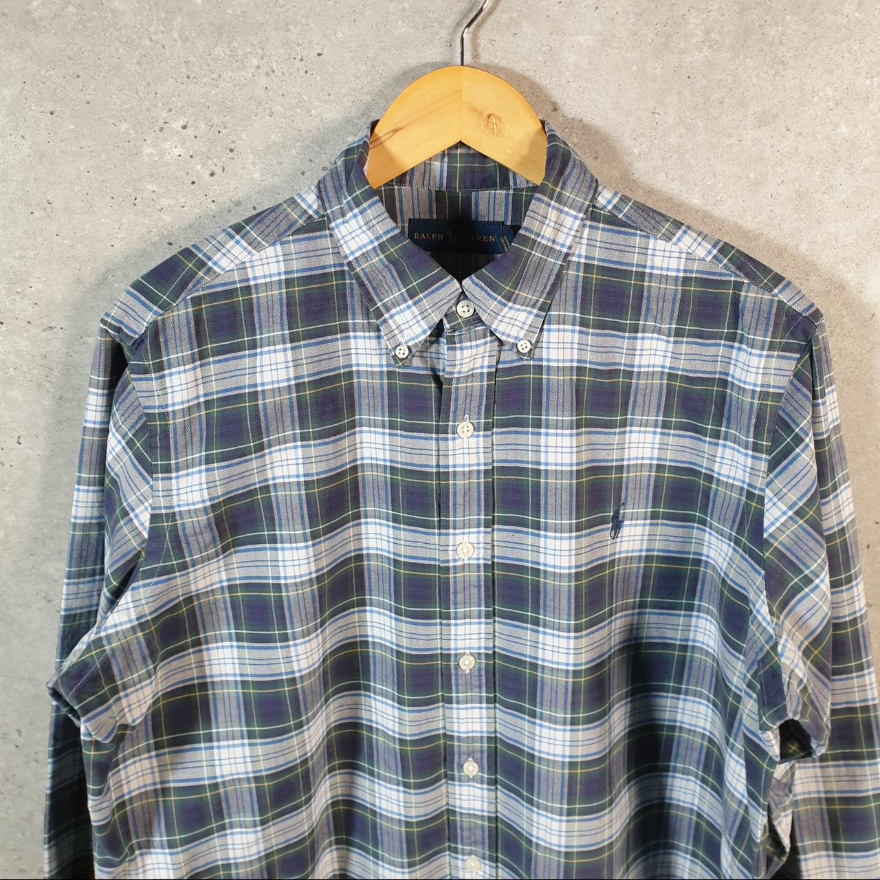 Vintage Ralph Lauren Button Down Shirt Men’s Large Blue Checkered Pony Casual C8080