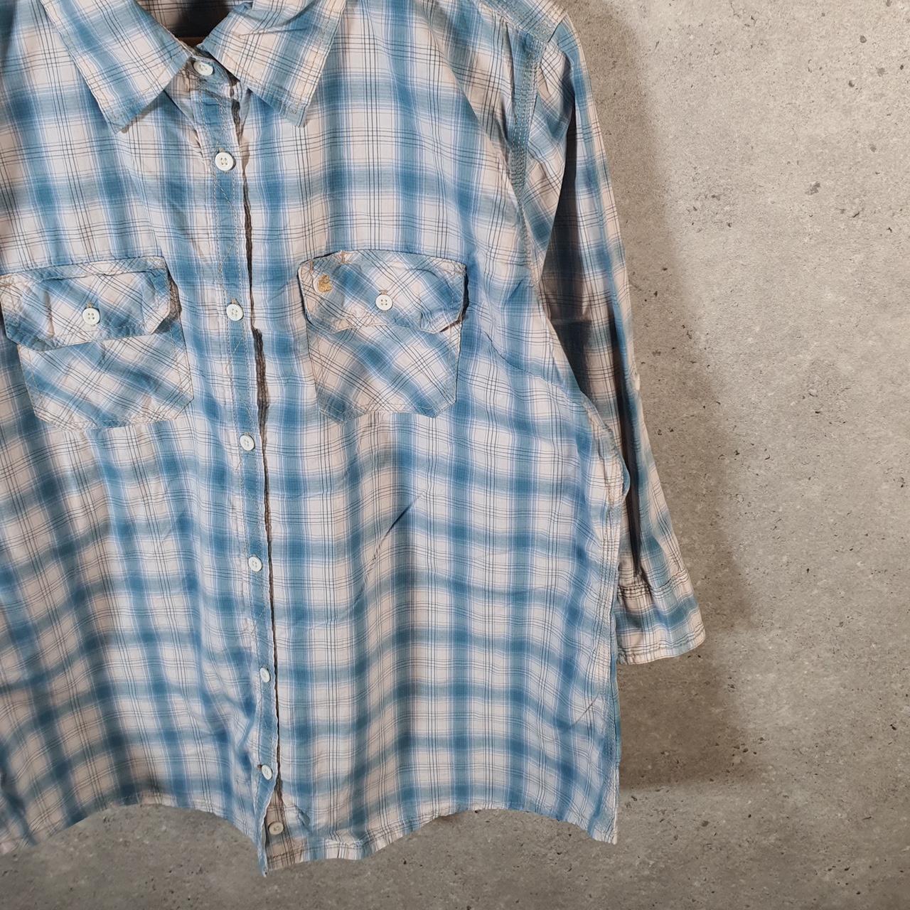 Vintage Carhartt Shirt Button Down Womens XL Blue Checkered Utility Relaxed Fit