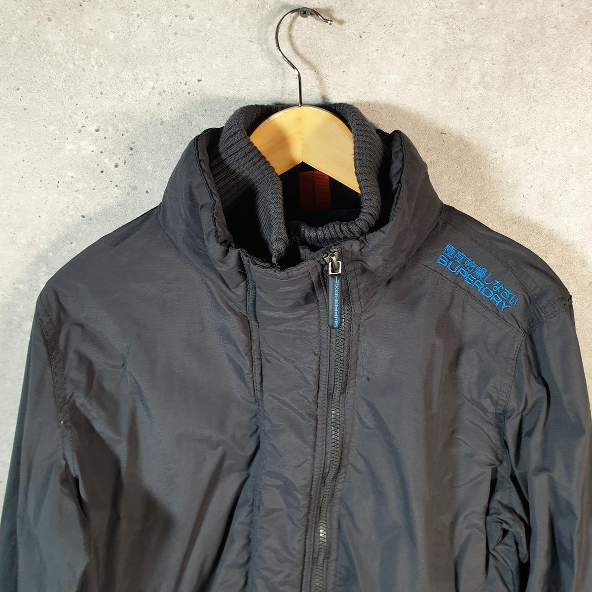 Superdry Windcheater Fleece Lined Jacket Womens XL Black Zips Pockets Utility