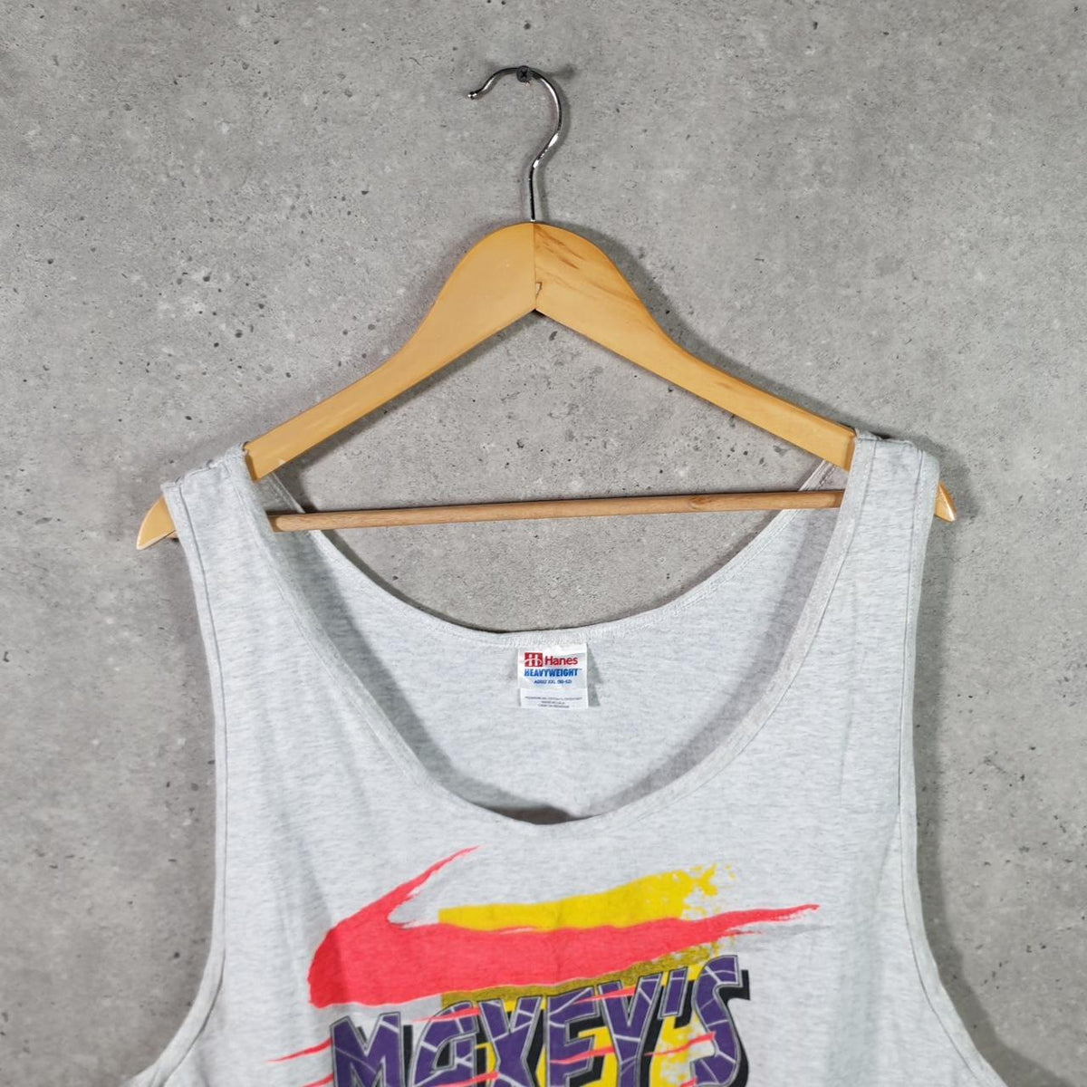 Vintage Hanes Heavyweight Maxeys Racing 90s USA Single Stitch Vest Men’s 2XL Grey Big Fish Vintage