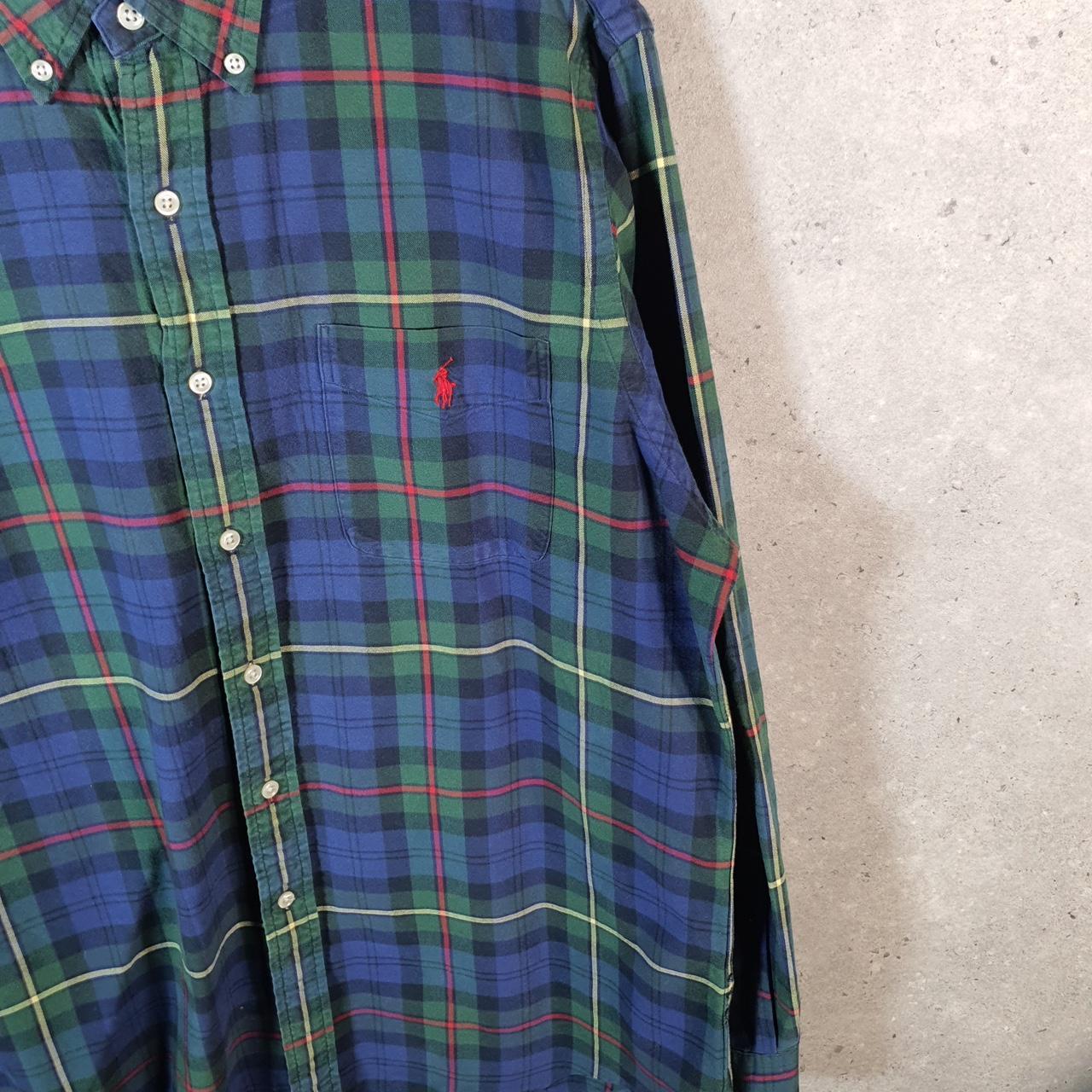 Vintage Ralph Lauren Button Down Shirt Mens Large Blue Checkered Cotton Pony