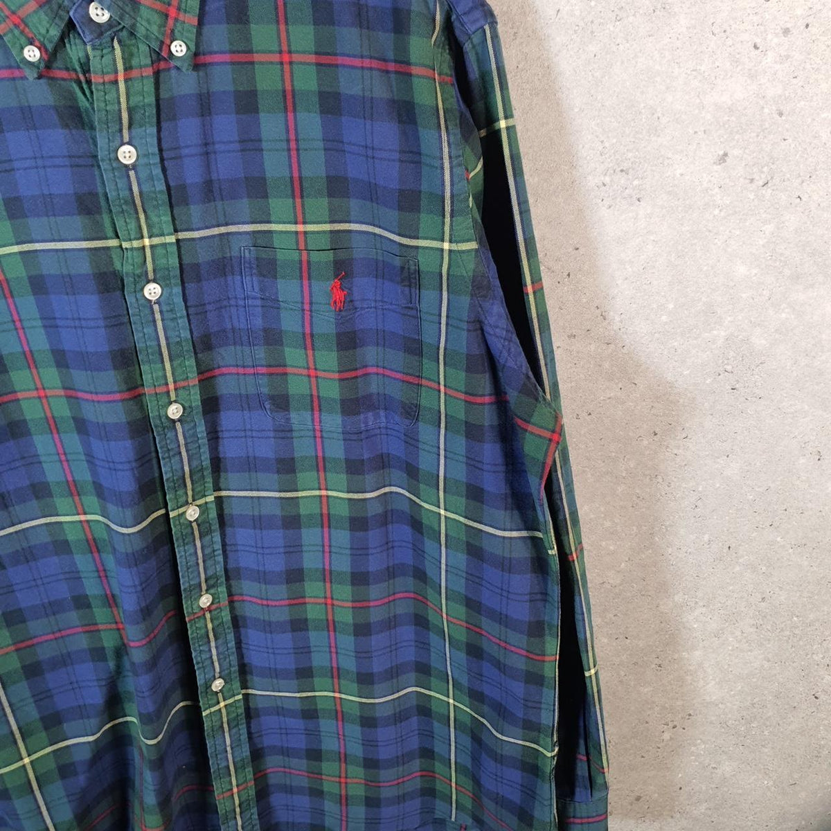 Vintage Ralph Lauren Button Down Shirt Mens Large Blue Checkered Cotton Pony
