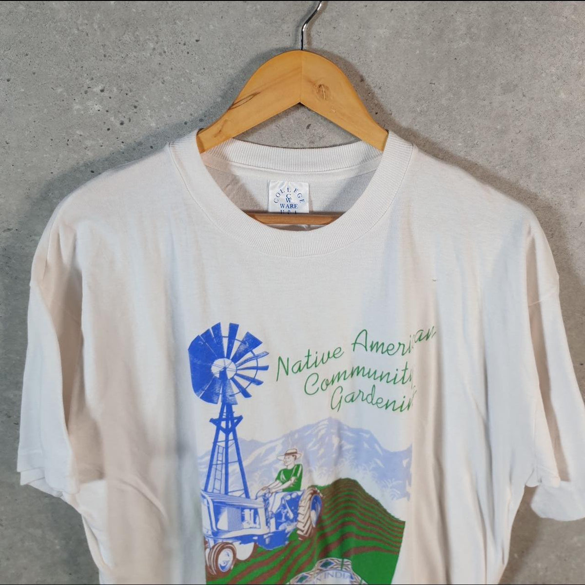 Vintage College Ware American farmer Gardening 90s USA Single Stitch T Shirt Men’s Large White